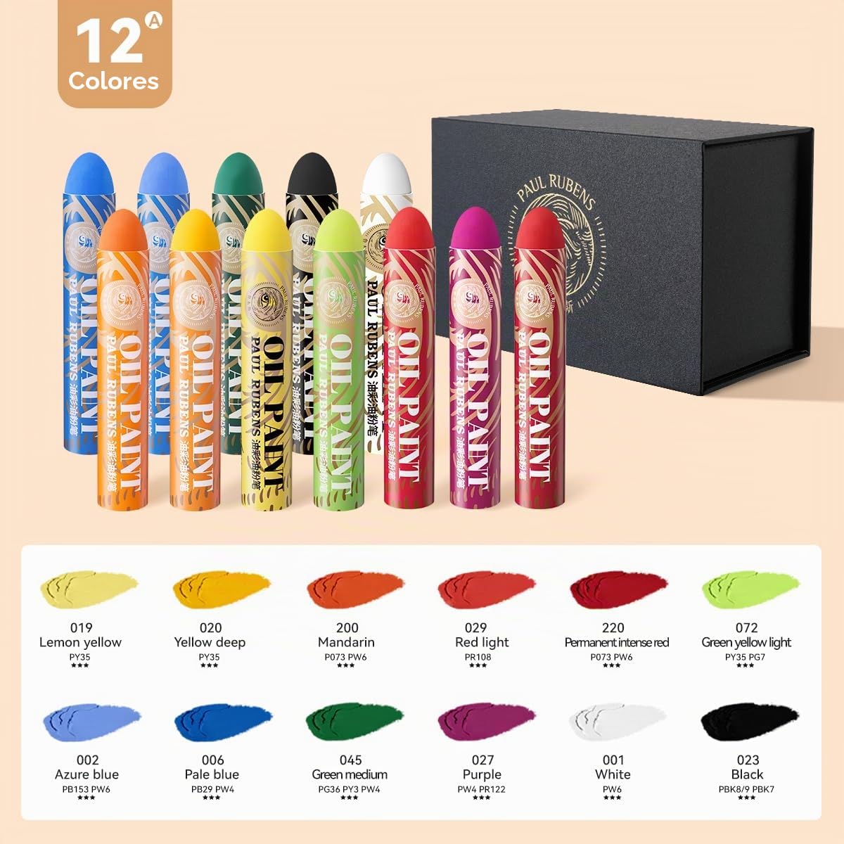 Paul Rubens Pasteles al óleo, 12 colores Super Jumbo HaiYa Artists Soft Oil Pastels Vivid and Creamy, Art Supplies for Artists, Beginners, Students, Art Painting Drawing (Set A)