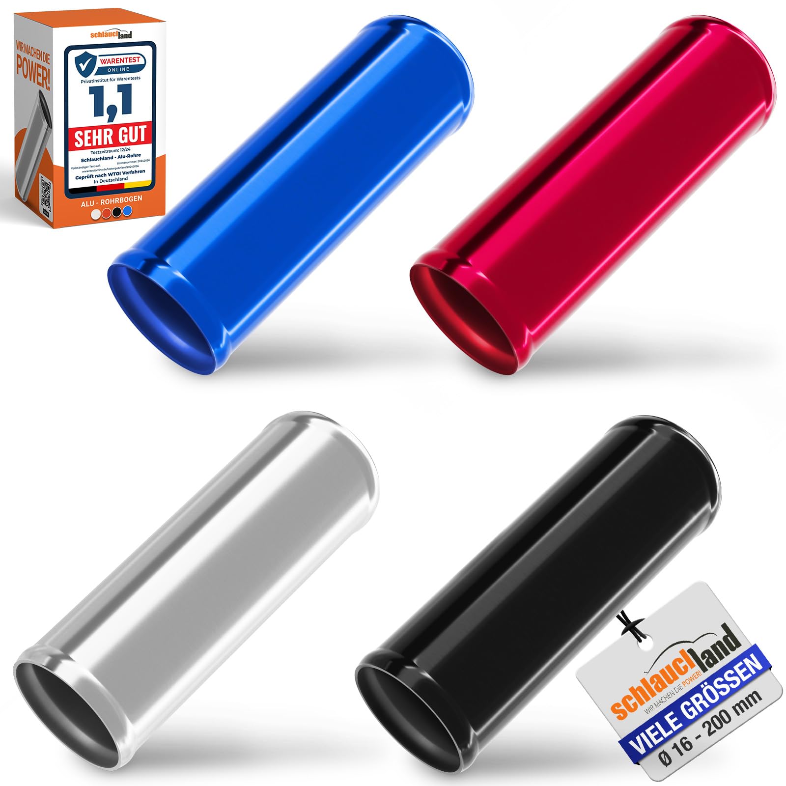 5 Stück 20cm Alu-Rohr AD-Ø 34mm Blau Alurohr poliert & gebördelt | AUSWAHL 1-10 Stück & 13-200 mm Durchmesser | Aluminium Rohr Motor KFZ LLK Turbo Kühler Silikon-Schlauch Verbinder | PREMIUM