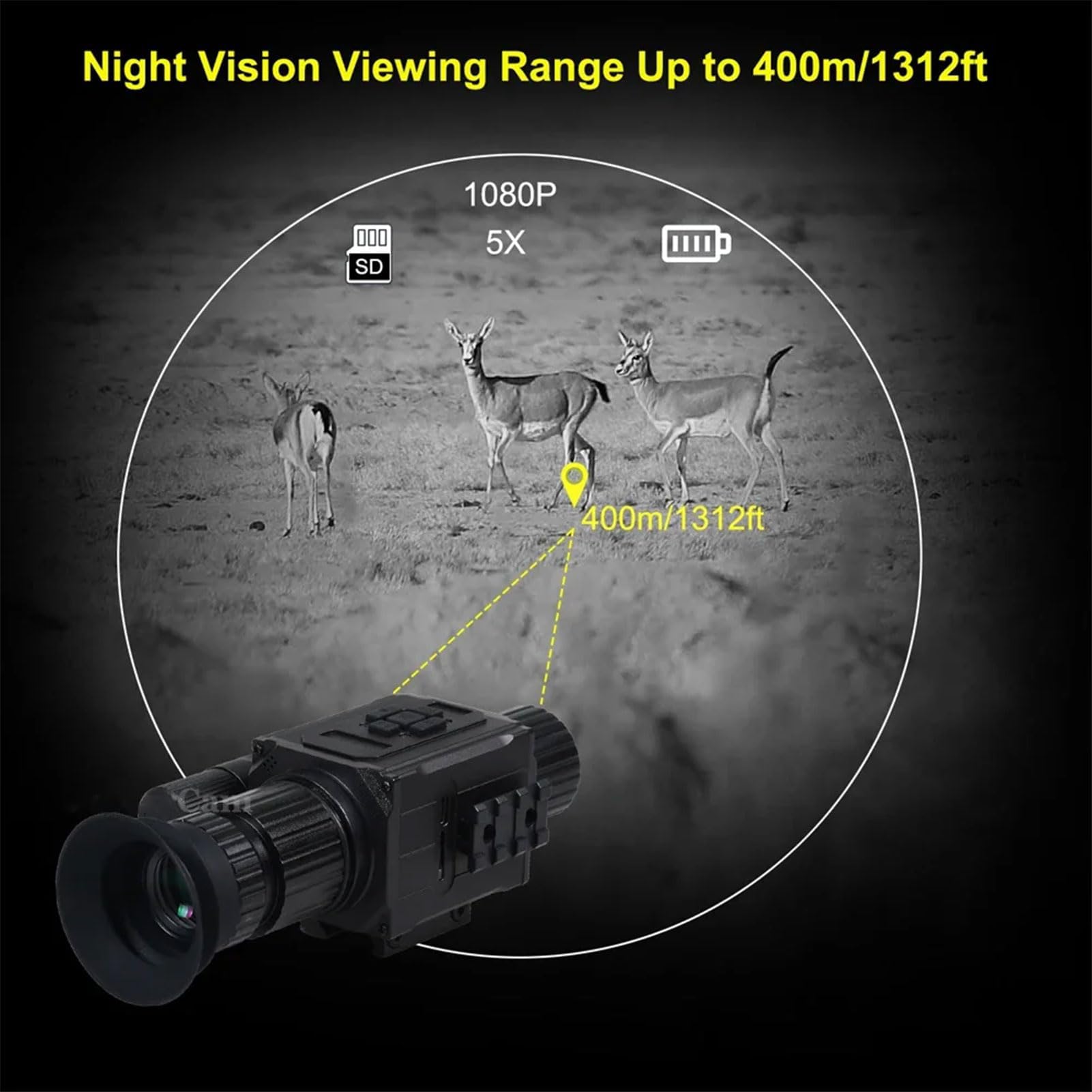NK008 NK008 Night Visor na Polowanie, Monokularowy wizjer na podczerwień HD 1080p, wbudowany oświetlacz IR 850, 5X Zoom cyfrowy