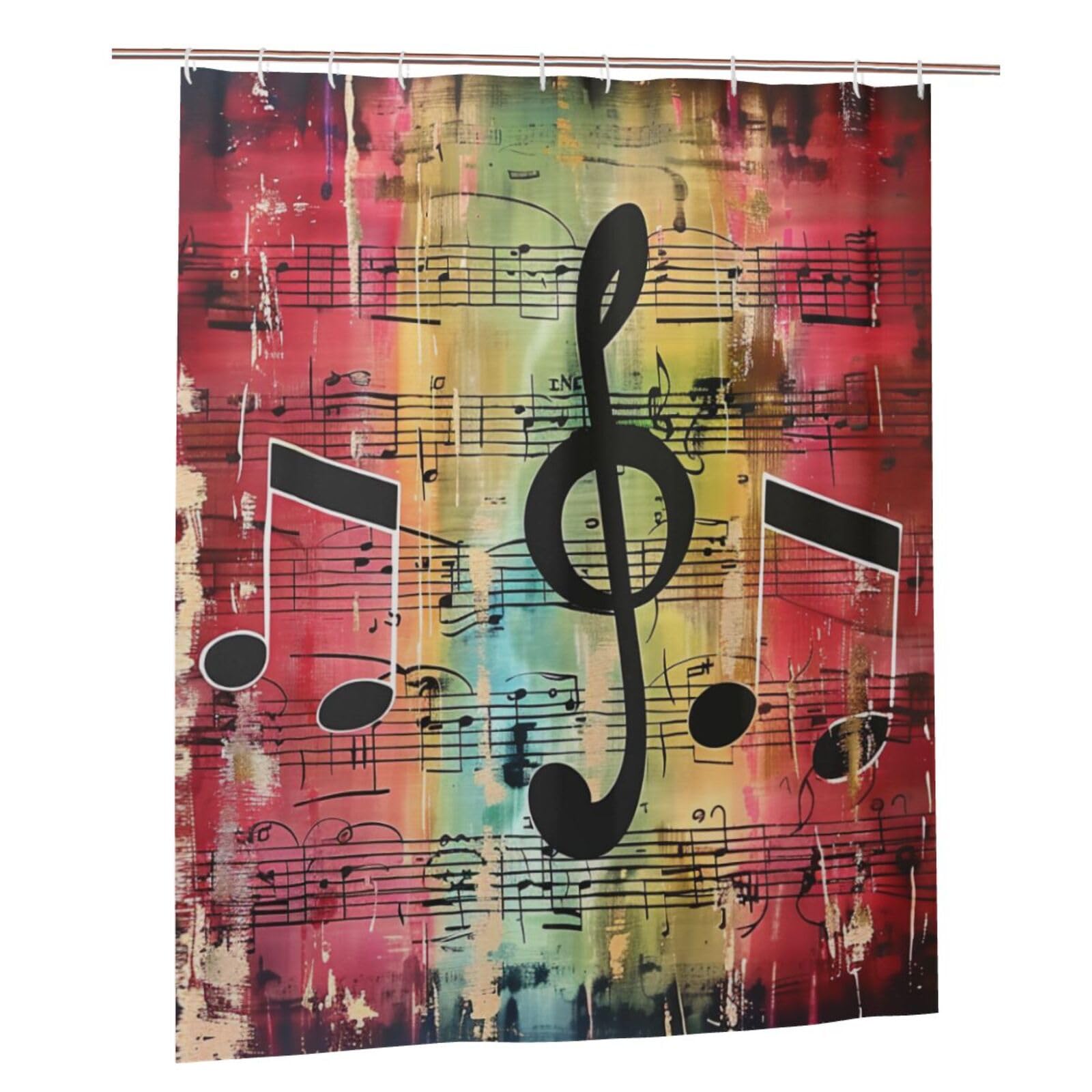 BWWHCCTI Music Note Printed Shower Curtain With 12 Plastic Hooks Opaque Quick Drying Waterproof Shower Curtains Sets For Bathroom 152x183 Cm