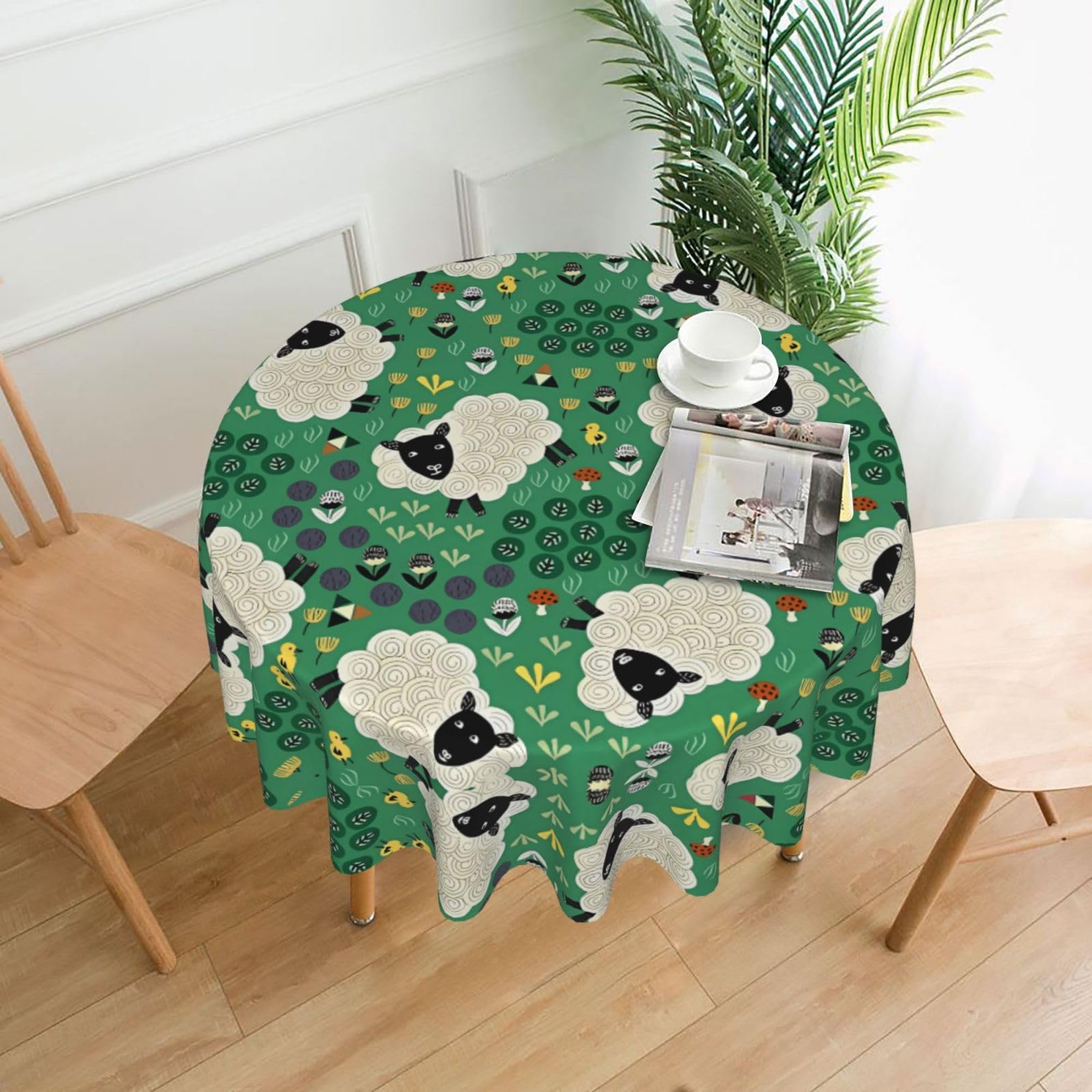 ZHAOUR Cute Cartoon Sheep Print Round Washable Tablecloth – Table Cover