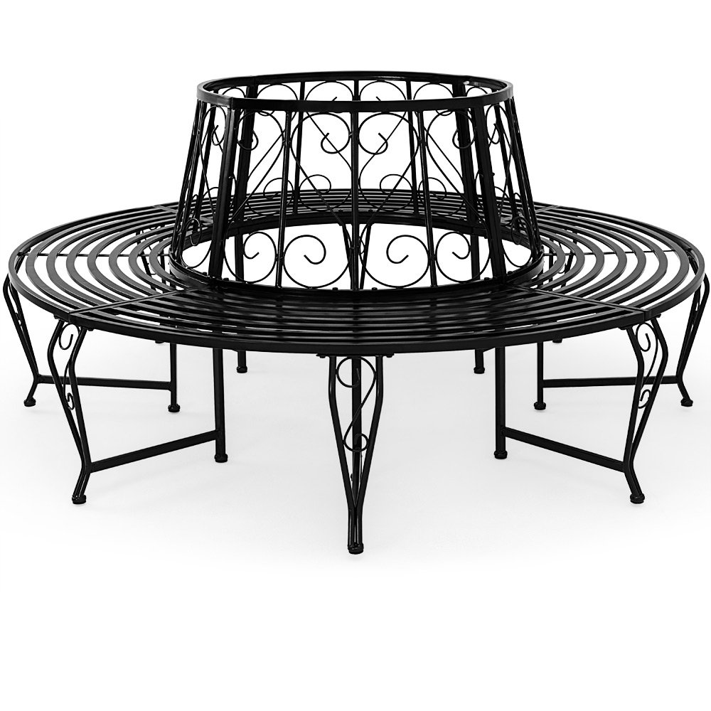 Casaria Banco de Árbol Circular 360 Grados Acero Diámetro 160cm | Resistente, Bancos Parque, Patas Curvadas, Elegante, Negro, Asiento árboles, Circunferencia 220cm máximo, Antideslizante