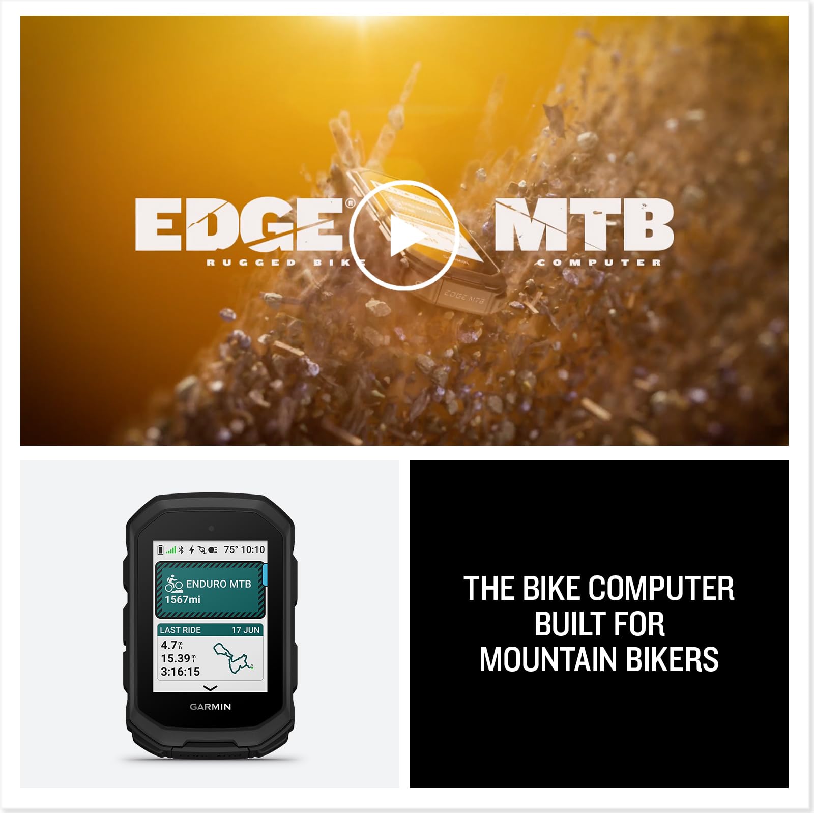 Garmin® Edge® MTB, robusto computer GPS per bicicletta con mappe dei sentieri precaricate a colori e tracciamento avanzato delle prestazioni per mountain bike