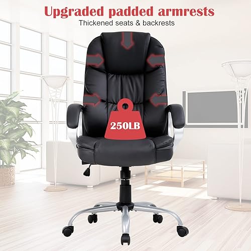 Miniatura 5 de Silla de oficina ejecutiva de piel sintética con soporte lumbar, moderna silla de escritorio ergonómica ajustable con respaldo alto para oficina en