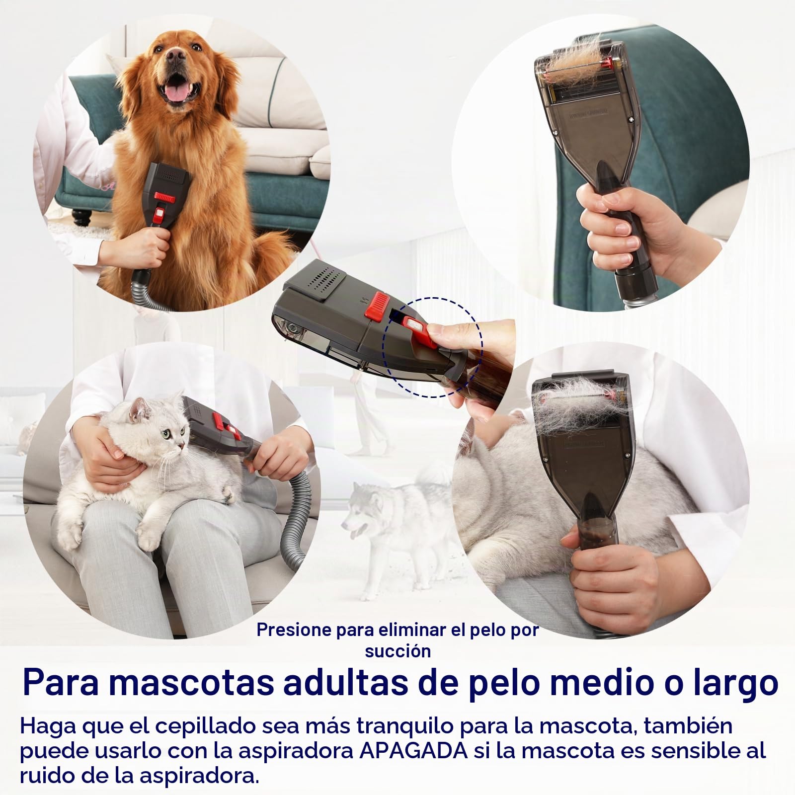 Portek Accesorio de aspiradora de pelo de perro para Dyson V15 V12 V11 V10 V8 V7 V6 G5 GEN5 Outsize V6, kit de herramientas de cepillo de aseo para mascotas con adaptador de manguera de extensión