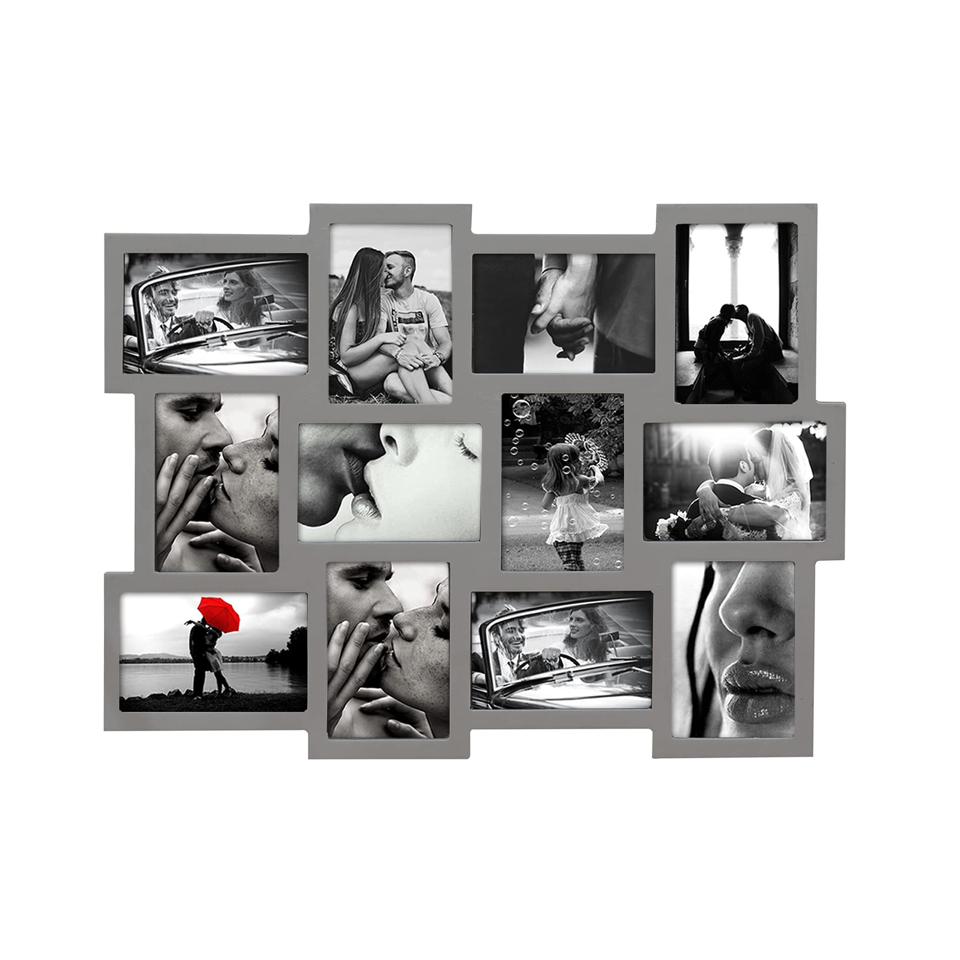 Rebecca Mobili Portafotos Múltiple Marco Para Fotos 10 x 15 Madera MDF Gris Espacio Para 12 Fotos - 47 x 60 x 1,2 cm (A x AN x FON) - Art. RE4880