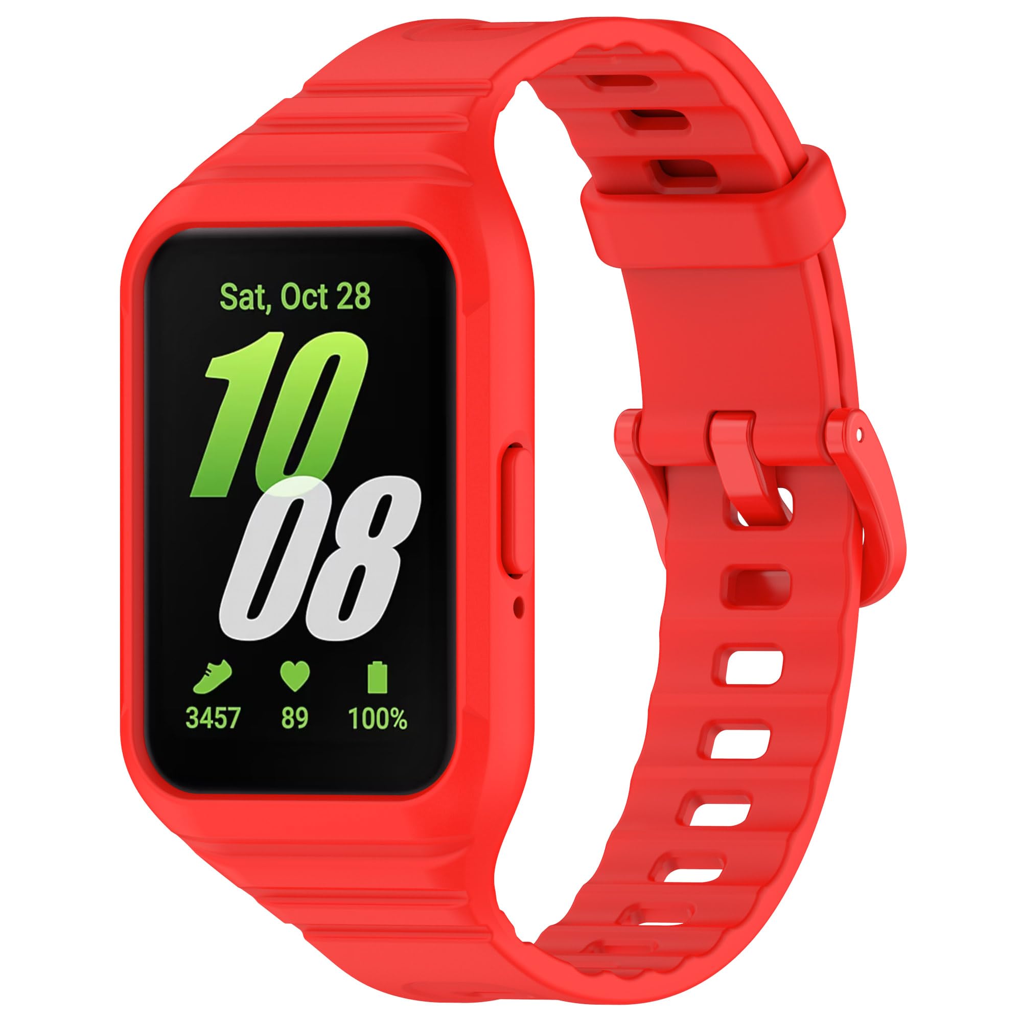 Fit for Samsung Galaxy Fit3 Watch Bands with Case, Silicone Replacement Band Case Straps Wristbands Bracelet Fit for Samsung Galaxy Fit3 (SM-R390) 2024 Activity Tracker (Red)
