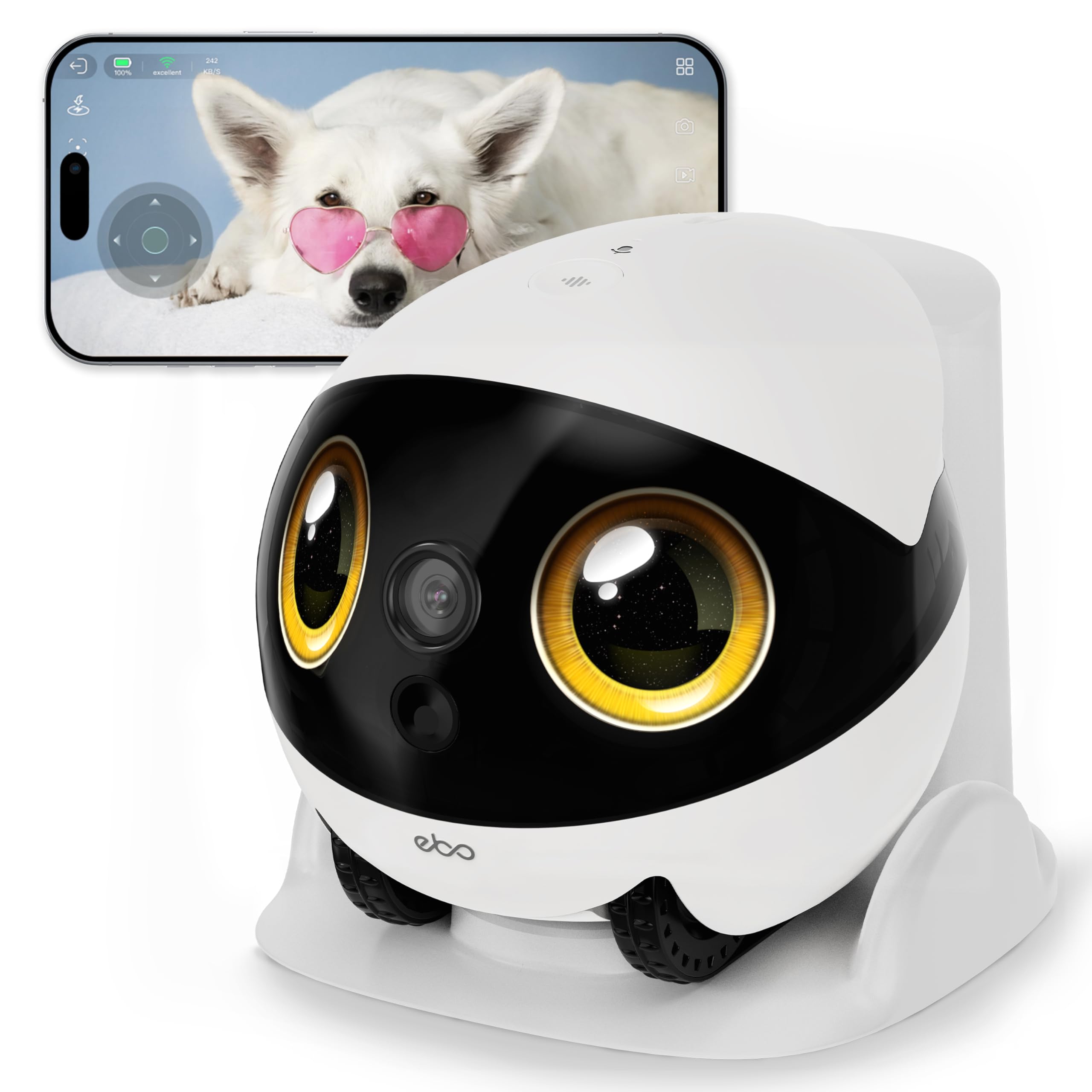 Enabot EBO Air 2S FamilyBot – Robot Telecamera Animali 2.5K, Batteria 9-10H, Tracciamento IA, Video Bidirezionale con Ricarica Auto e Storage Locale – per Gatti, Cani e Famiglia