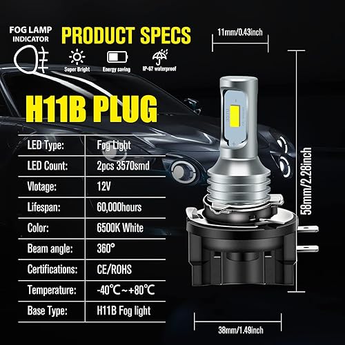 Miniatura 7 de ACDC 9-36V H11B Bombilla LED antiniebla blanca, 3800LM súper brillante 2x45mil 5730 chips H11C1 bombillas LED para automóviles camiones, sin