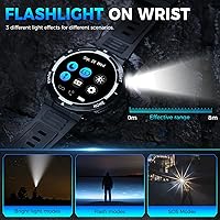 Vista 3 de Reloj inteligente militar para hombre (respuesta/hacer llamadas), reloj inteligente resistente con linterna LED, resistente al agua de 3 ATM