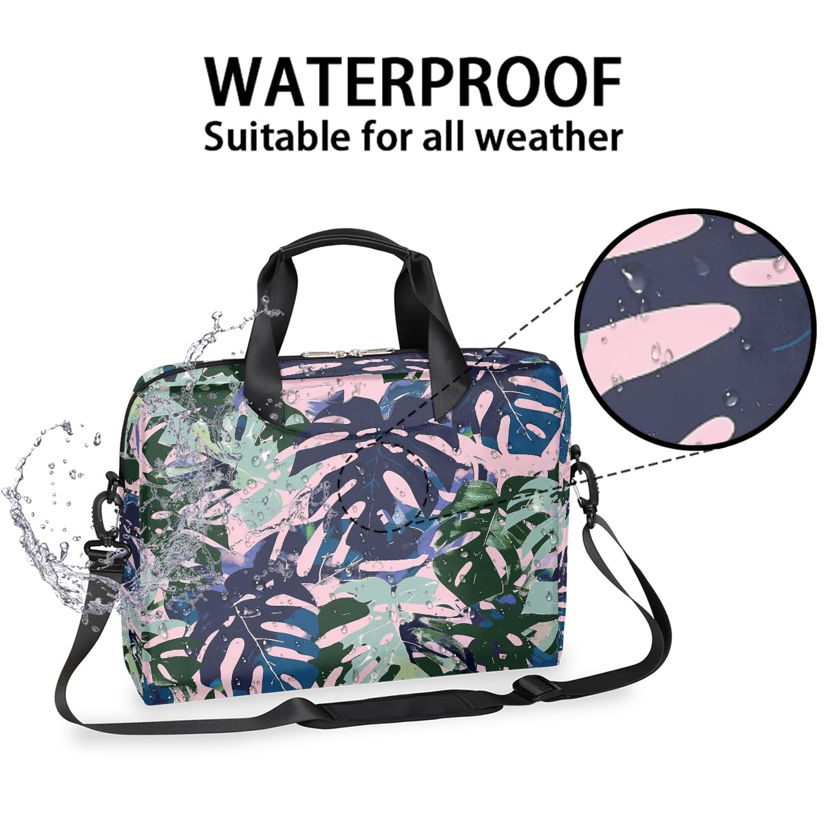 Borsa per laptop 15.6 16 Pollice Camouflage Foglie di Palma Custodia per Laptop Impermeabile Borsa Messenger a Tracolla per Donne Uomini, Nero