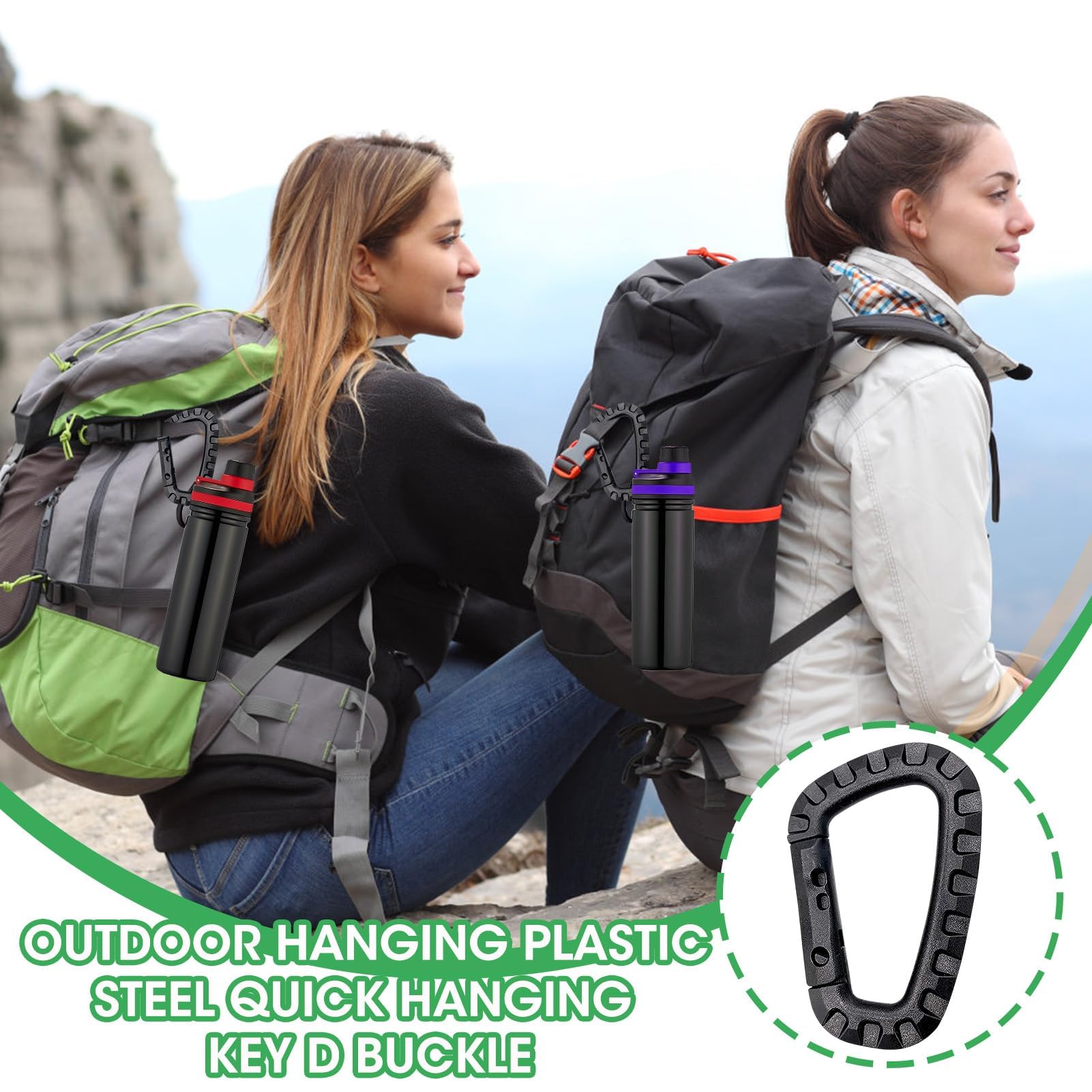 Set 5 Moschettoni A D In Plastica Nera - Per Campeggio, Pesca E Uso Esterno - Foto 5