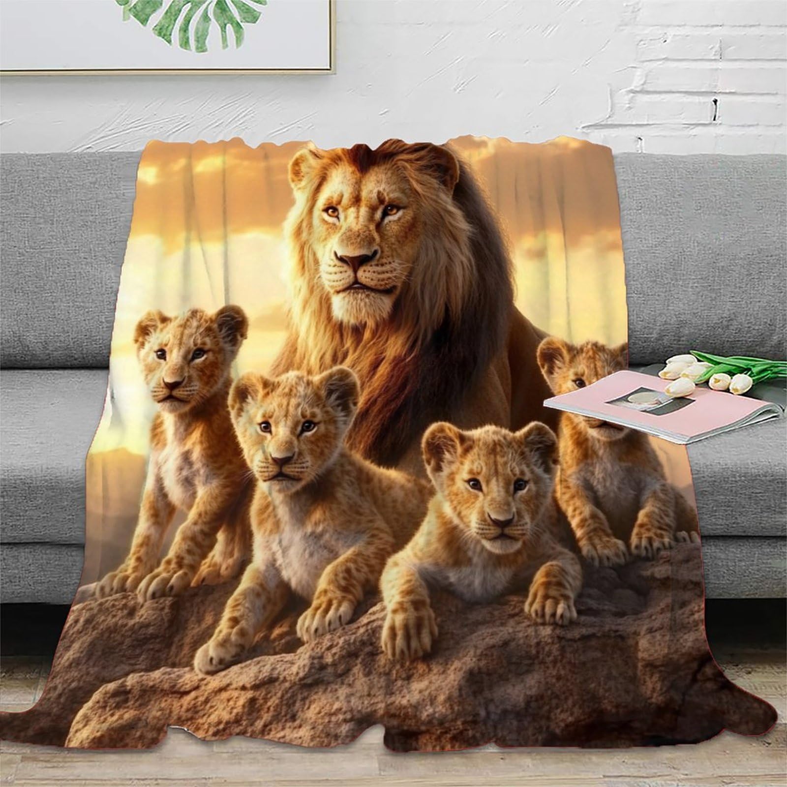 Plaid lion animal sauvage déco salon et couverture de canapé cocooning