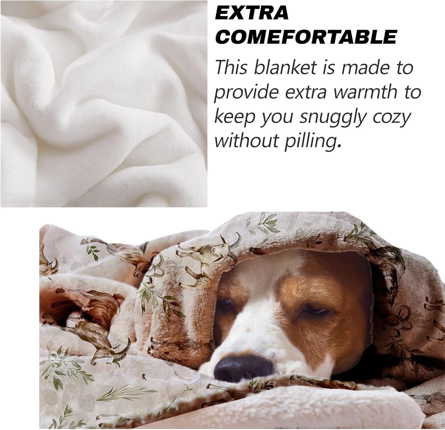 Goat Throw Blanket Gifts for Adults Kids, Realistic Farm Goat Blankets for Living Room Bedroom Decor, Fuzzy Warm Flannel Plush 50"x60" - Image 6