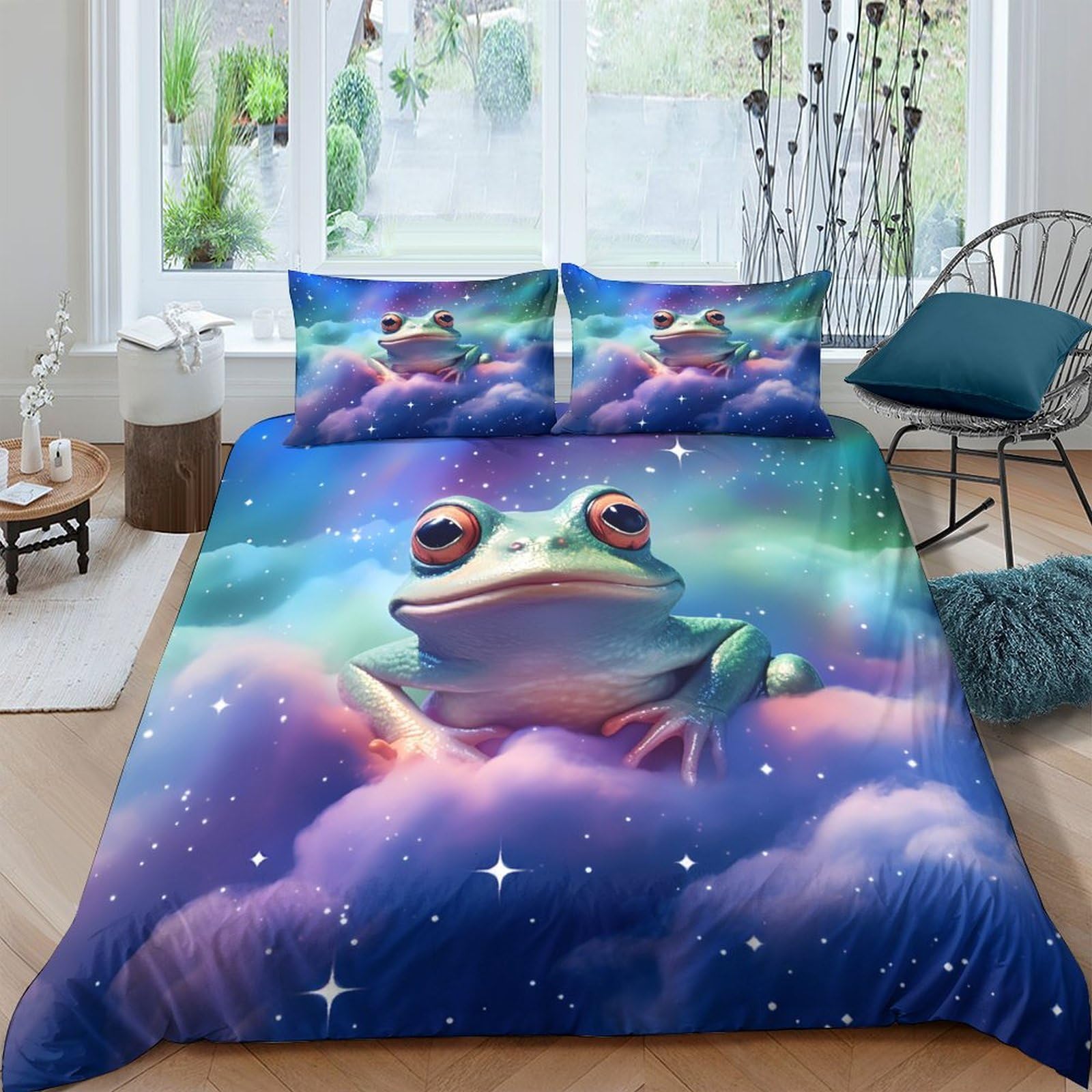 Ctjqhvkz Style-8 3D Printed Fantasy Frog Fitted Sheet Microfiber Soft Bed Cover Galaxy Cloud Mattress Cover Bedroom Decor Single（135X200cm）