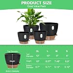 12" 10" 9" 8" Self Watering Pots with Water Level Indicator, Large Plastic Planters Set with Mesh Drainage Hole and Removable Saucer Reservoir, Big Flower Pot for Indoor Outdoor Plants - Black