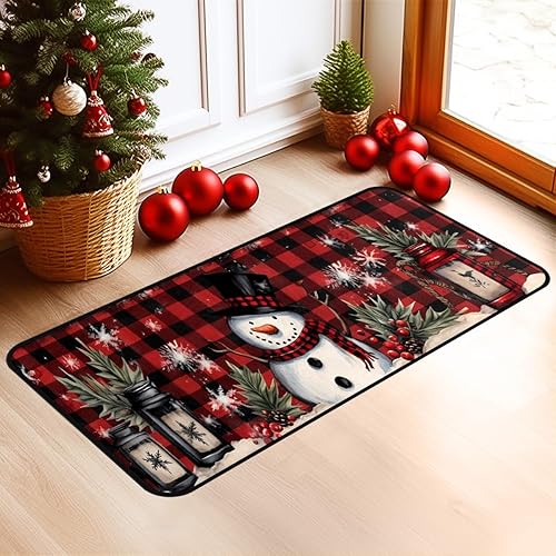 Alfombras de camino de Navidad, alfombras lavables de muñeco de nieve, antideslizantes, para pasillo, cocina, lavandería, dormitorio, decoración de
