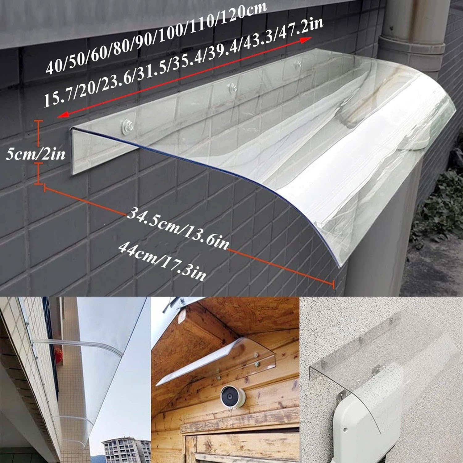 Window Awning Front Door Canopy UV Rain Snow Protection Rain Shelter Cover 15.7 19.6 23.6 31.5 35.4 39.4 43.3 47 in Awning Canopy for Outdoor Patio Porch Roof(40cm)