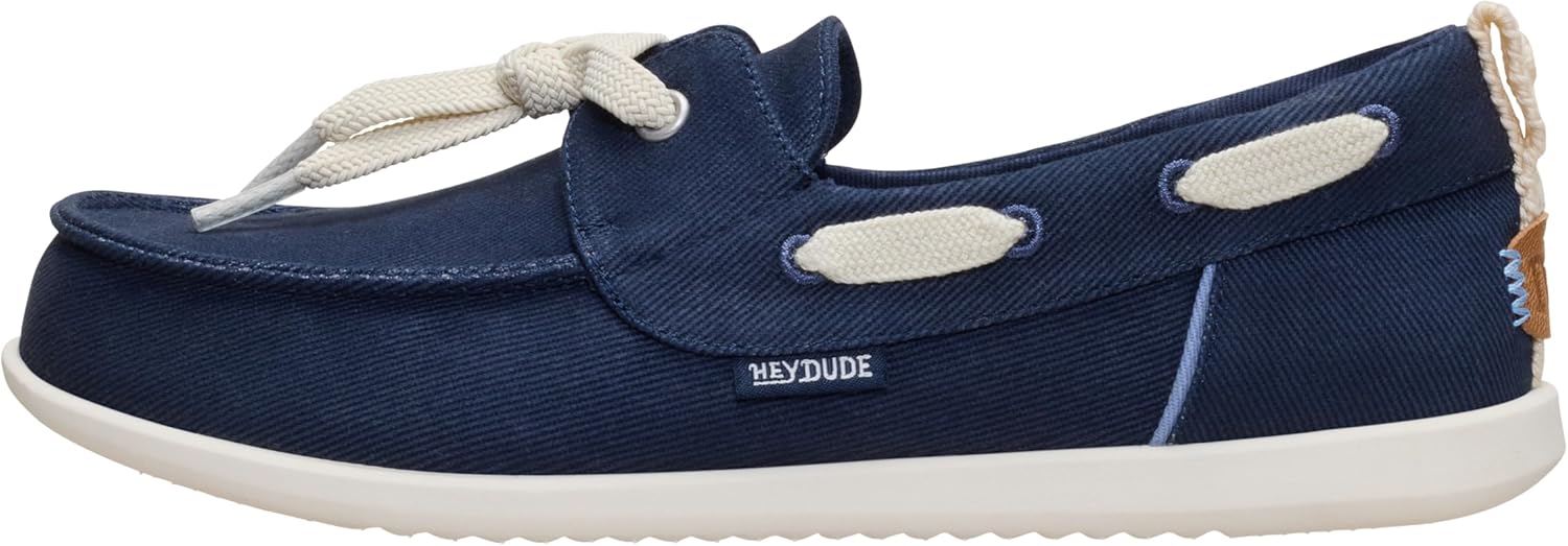 HEYDUDE Women’s Harbor Breeze Lo Washed Twill Classic Boat Shoe | Lightweight Slip-On Loafer