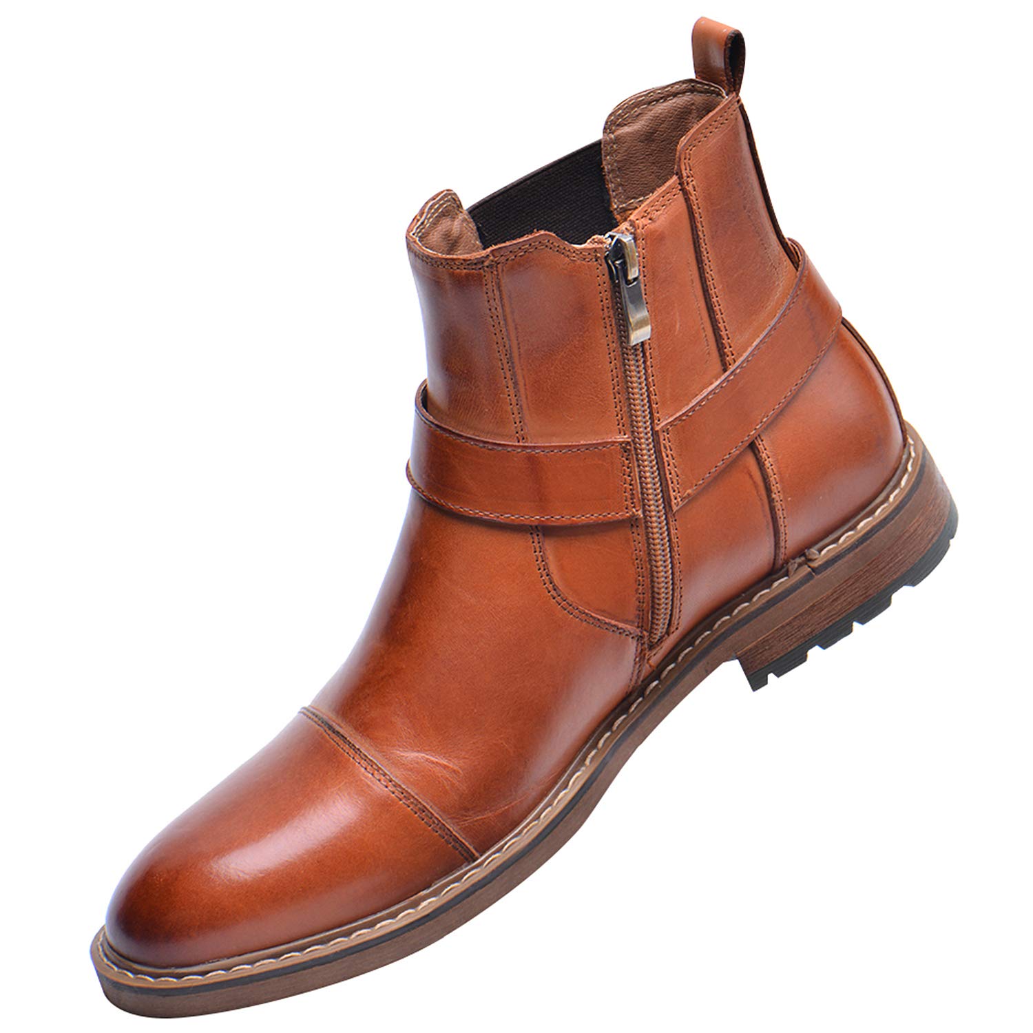 rismart Homme Cuir Cheville Chelsea Bottes Cap Toe Zipper Élégant Boots