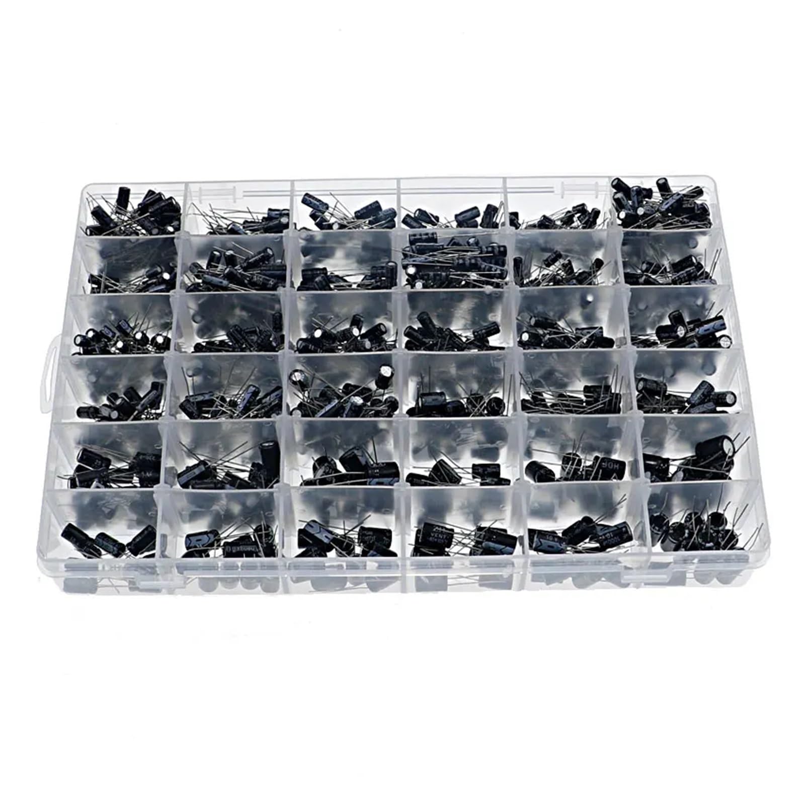 1000pcs 36Values 0.1uF -1000uF 16V 25V 35V 50V Capacitors 4.7UF 10UF 22UF 33UF 47UF Electrolytic Capacitor Assortment Box Kit IINKUEYK