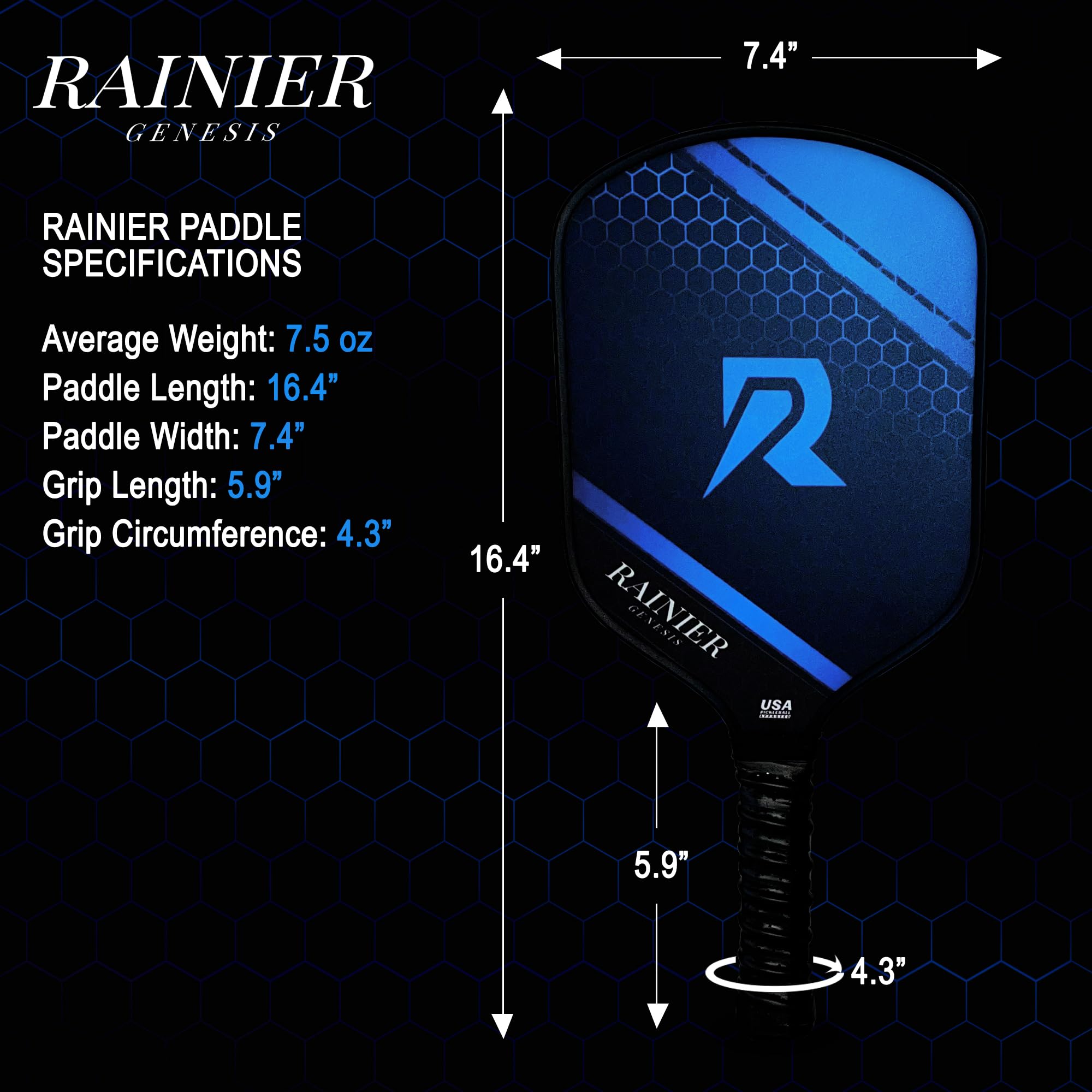 RAINIER Genesis Pickleball Paddle – USAPA-zugelassen, Graphit-Karbonfaser, Polypropylen-Honeycomb-Kern