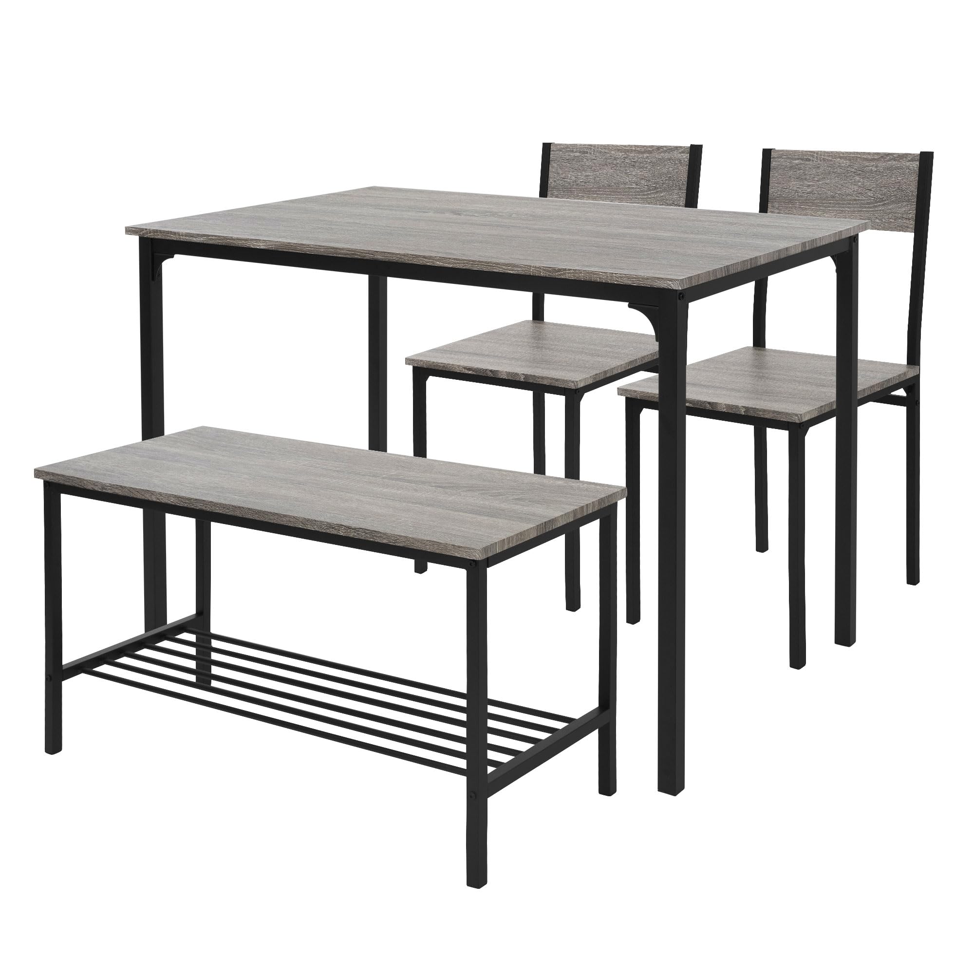 ML-Design Esstischset 4-teilig – Eiche-Grau mit Tisch, zwei Stühlen und Bank