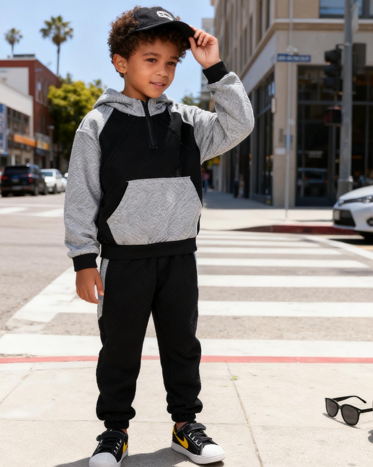 5-12Y Boys Clothes 2 Piece Long Sleeve Quarter Zip Hoodie Sweatshirt and Sweatpants Fall Winter Sweatsuit - Image 4