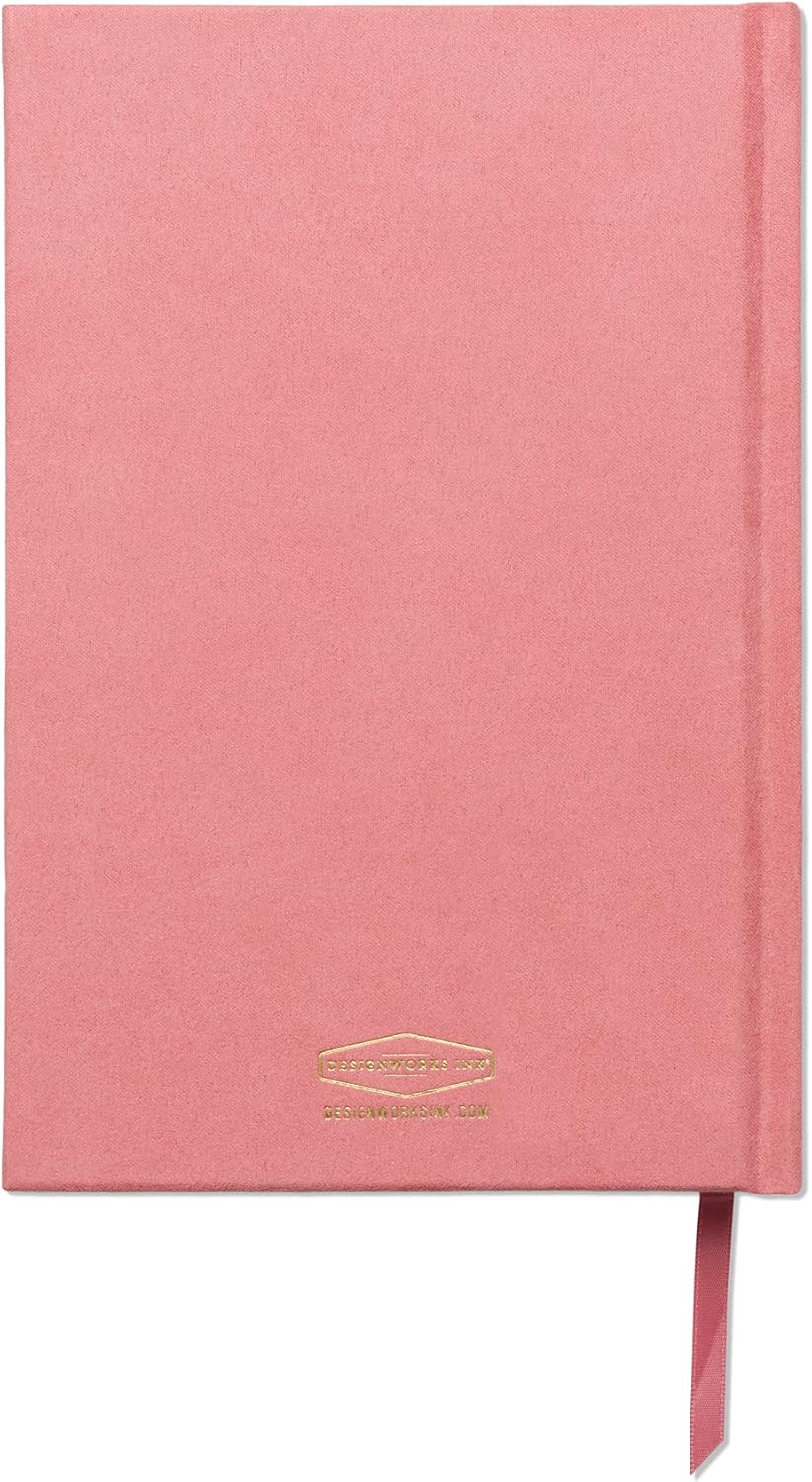 DesignWorks Ink Suede Cloth Hardcover Journal Notebook with Lined Pages and Satin Marker for Work, Writing, Journaling - Anderson Design World Travel Monaco Pink and Gold Journal (JB86-2027AD)