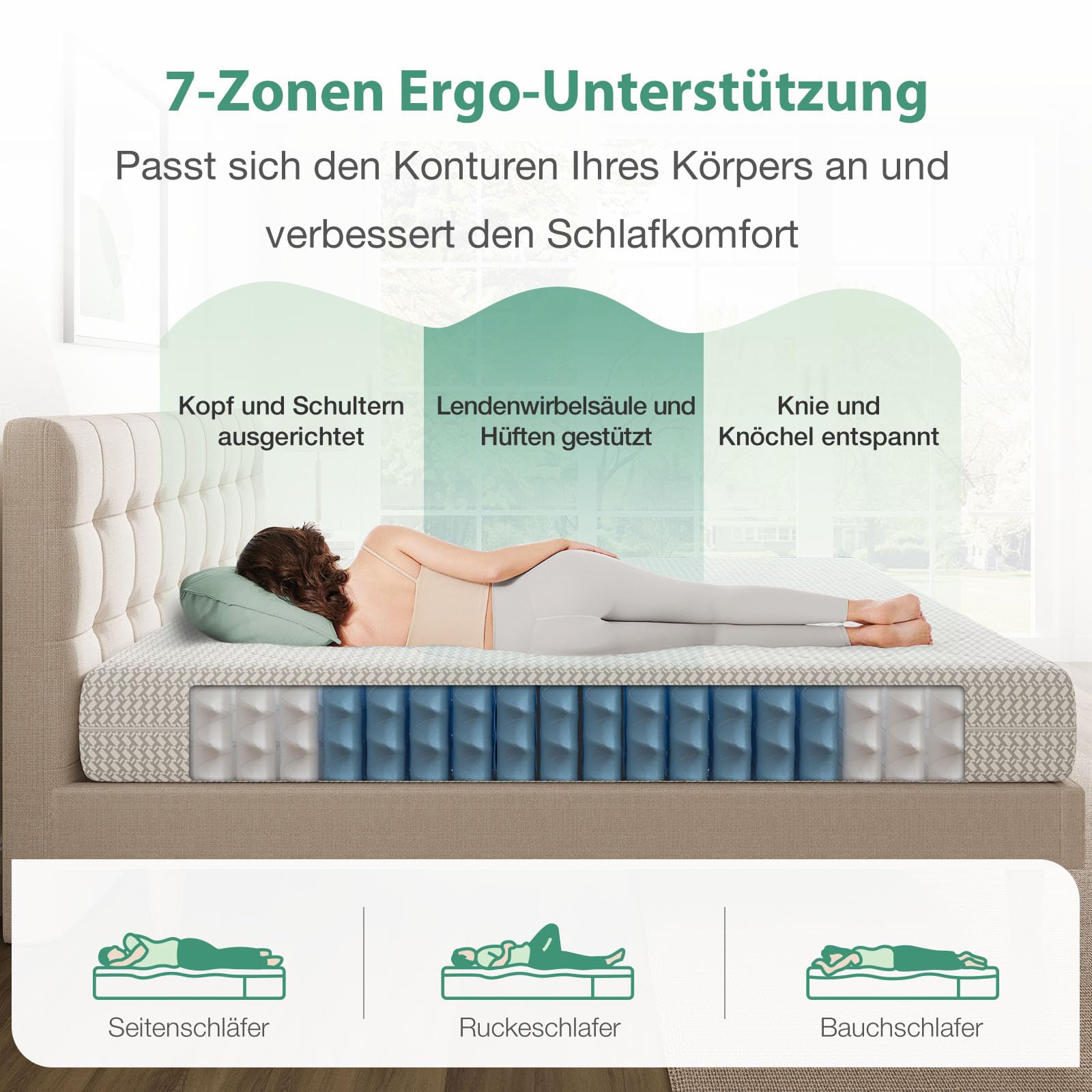 Novilla Matratze 140x200 cm 7 Zonen Tonnentaschenfederkernmatratze Härtegrad H3 Öko-Tex Zertifiziert Taschenfederkern mit Rundum Komfortschaum und Atmungsaktiver Bezug Matratzen Höhe 20 cm