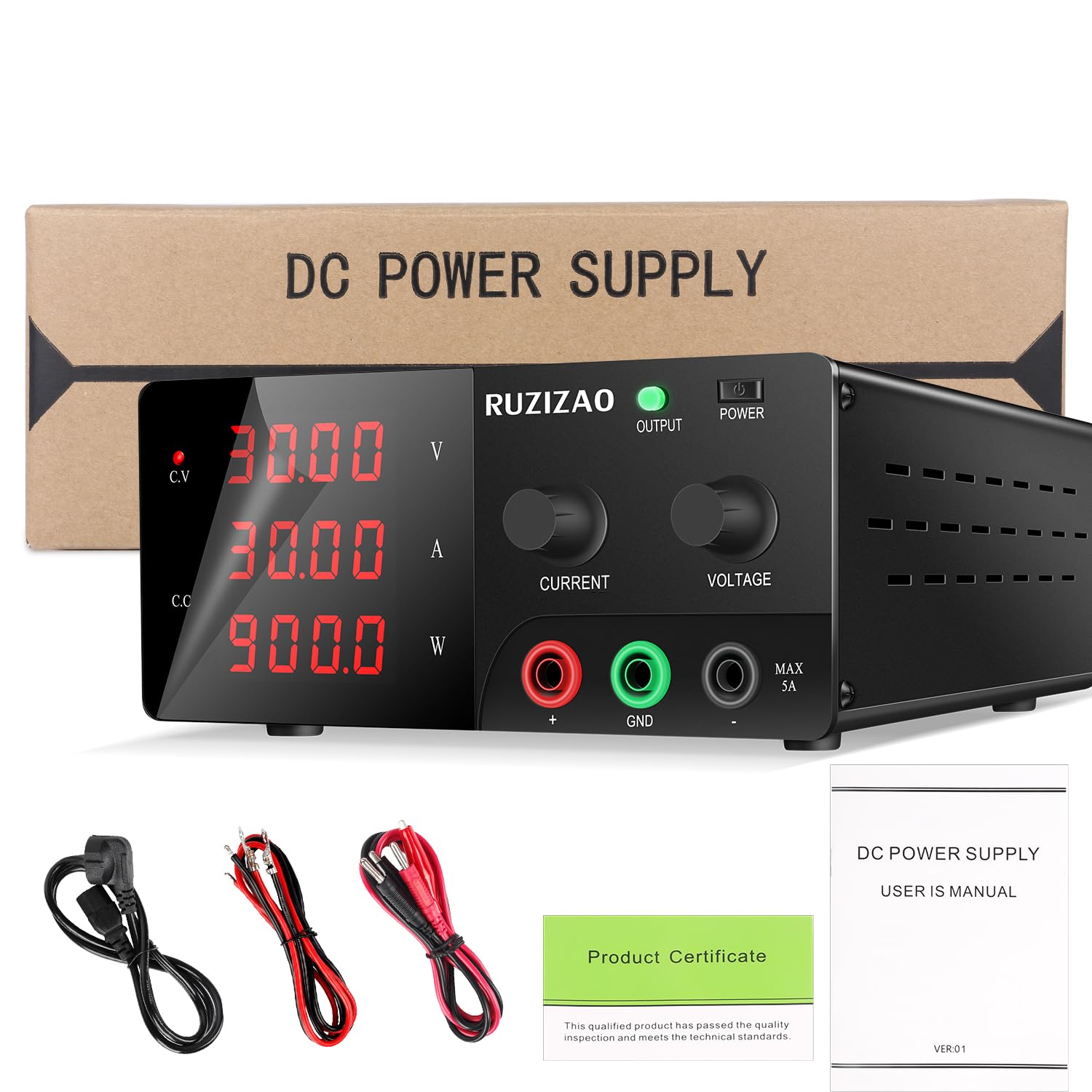 Alimentatore da Banco 30V 30A 900W Alta Potenza Alimentatore da Laboratorio con OUTPUT/Encoder, Alimentatore Regolabile con Display a LED a 4 Cifre e Uscita Stabile per Laboratorio/Elettronica