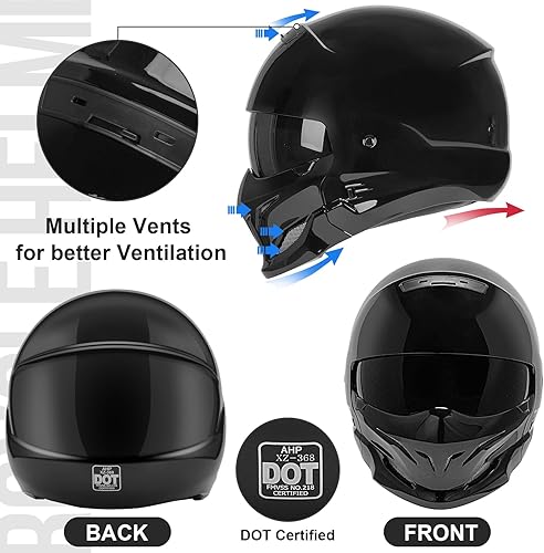 Vista 5 de Casco de cara completa para motocicleta unisex-adulto para bicicleta de tierra, ATV, scooter, crucero, casco de motocross de 3/4 de cara