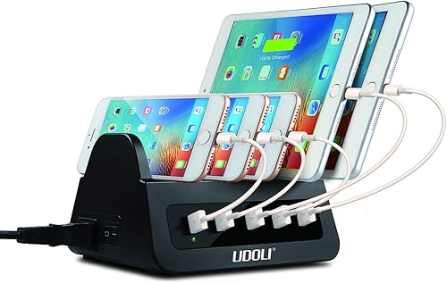 Miniatura 8 de Estación de carga con 5 puertos USB, organizador para múltiples dispositivos, soporte de escritorio de carga rápida para teléfono Apple Android,