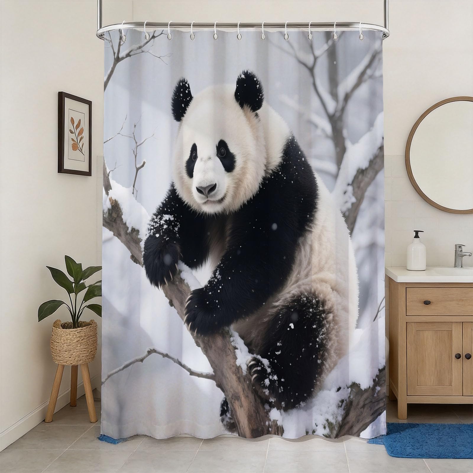 Rideau de douche anti moisissure panda en polyester imperméable avec anneaux inclus