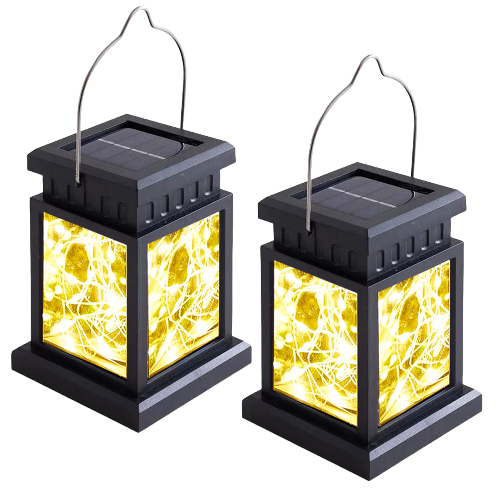 Lanterna solare da giardino – Lampada solare sospesa con LED bianco caldo – Set di 2 luci decorative da giardino