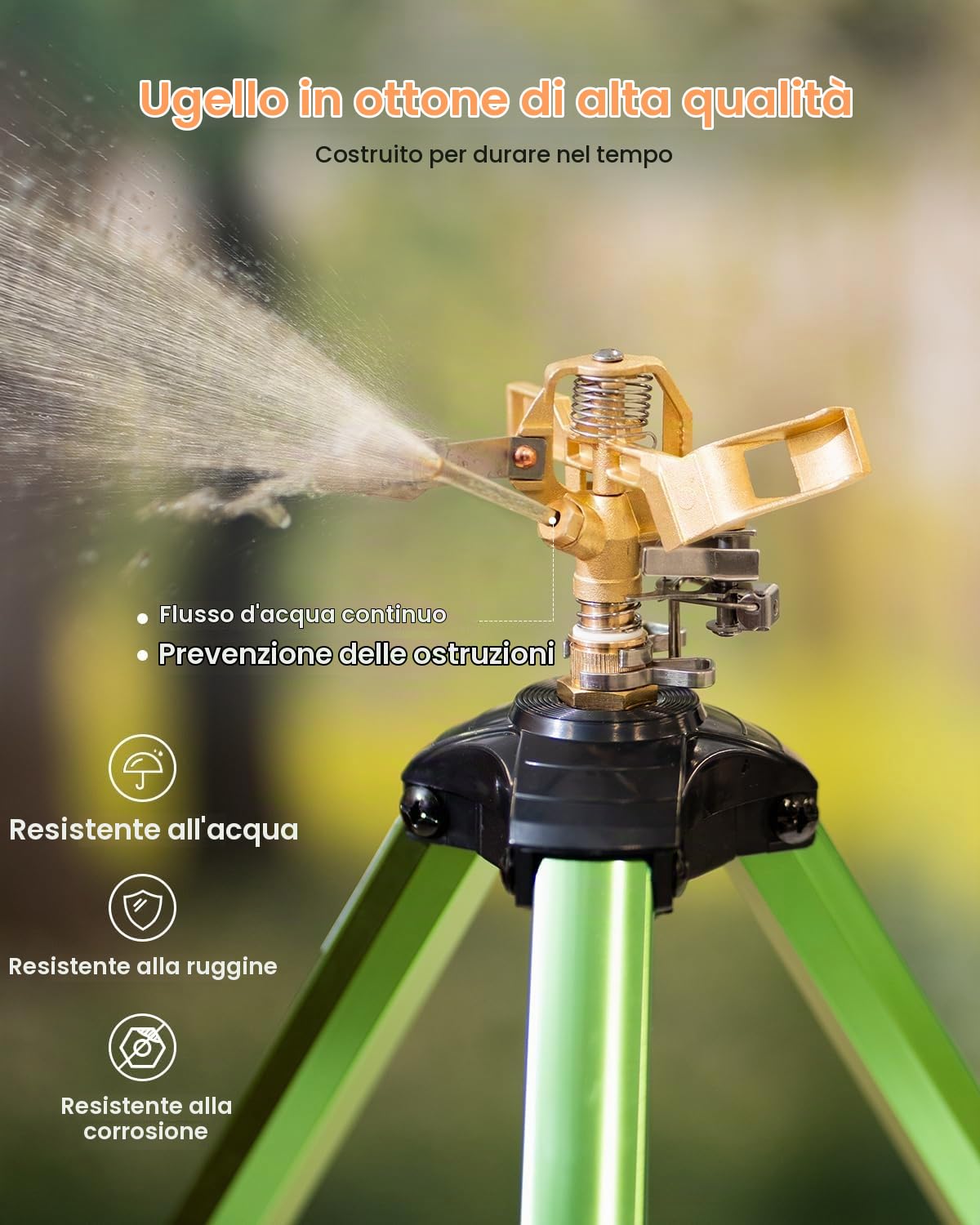 VEVOR Irrigatore a Impatto Base a Treppiede 2 Pezzi Irrigatori a Treppiede Testa in Ottone Connettore G3/4" Irrigazione Area Ampia 360 gradi, Altezza Regolabile per Cortile Giardino Prato Giardinaggio