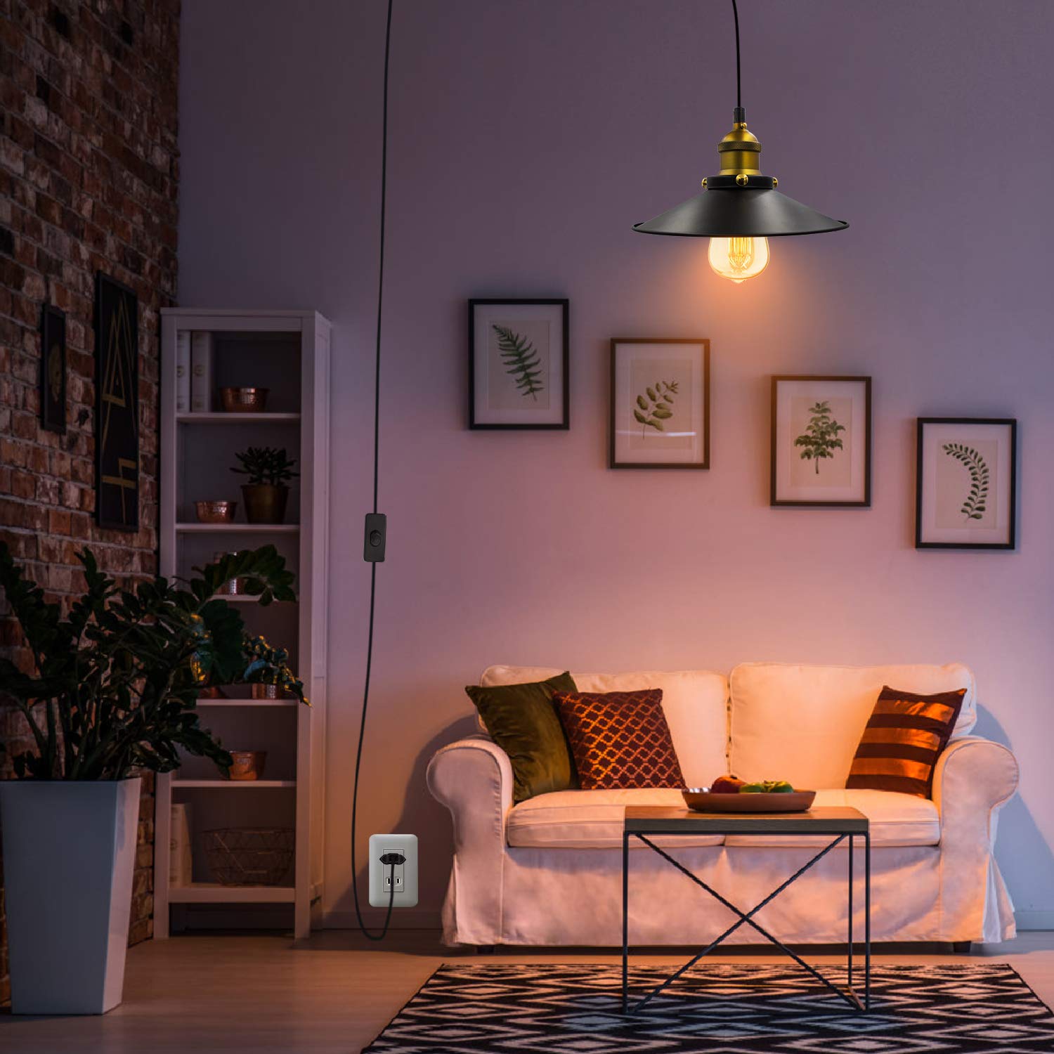 Lampadario A Sospensione Industriale Vintage Con Interruttore - Filo Tessuto 4,5 M, Attacco E27, Paralume In Metallo - Ideale Per Bar, Cucina E Balcone - 4