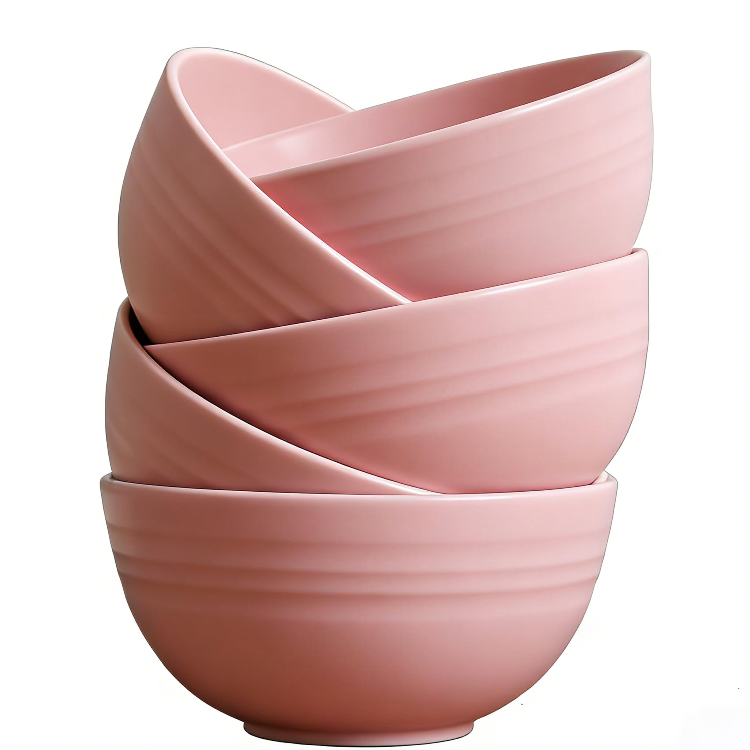 Cereal Bowls Pink Reusable Plastic Shatterproof Space-Saving Stackable 5Pcs