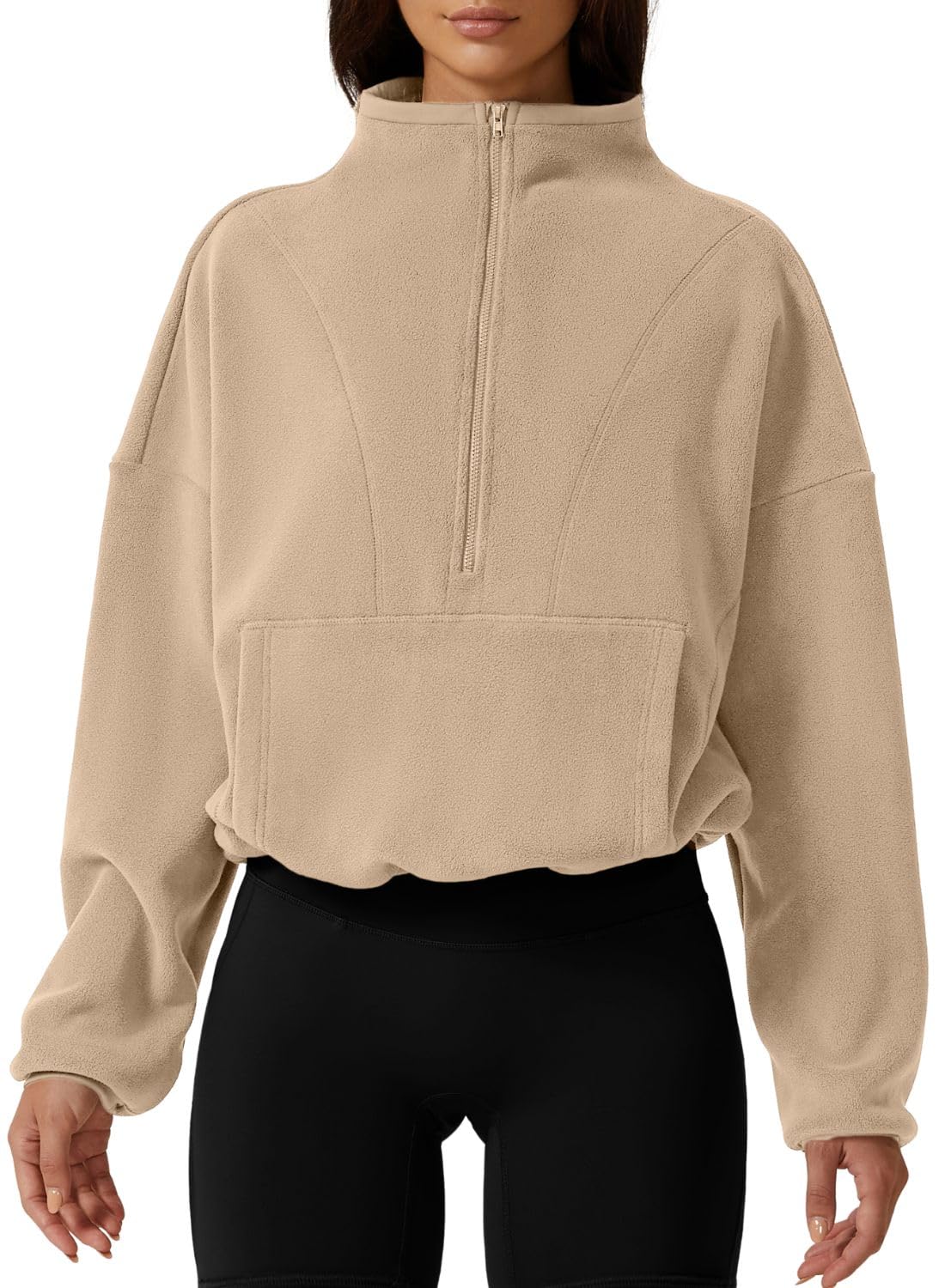 Women Half Zip Fleece Sweatshirt Mock Neck Long Sleeve Winter Cozy Sherpa Pullover Sweater Tops