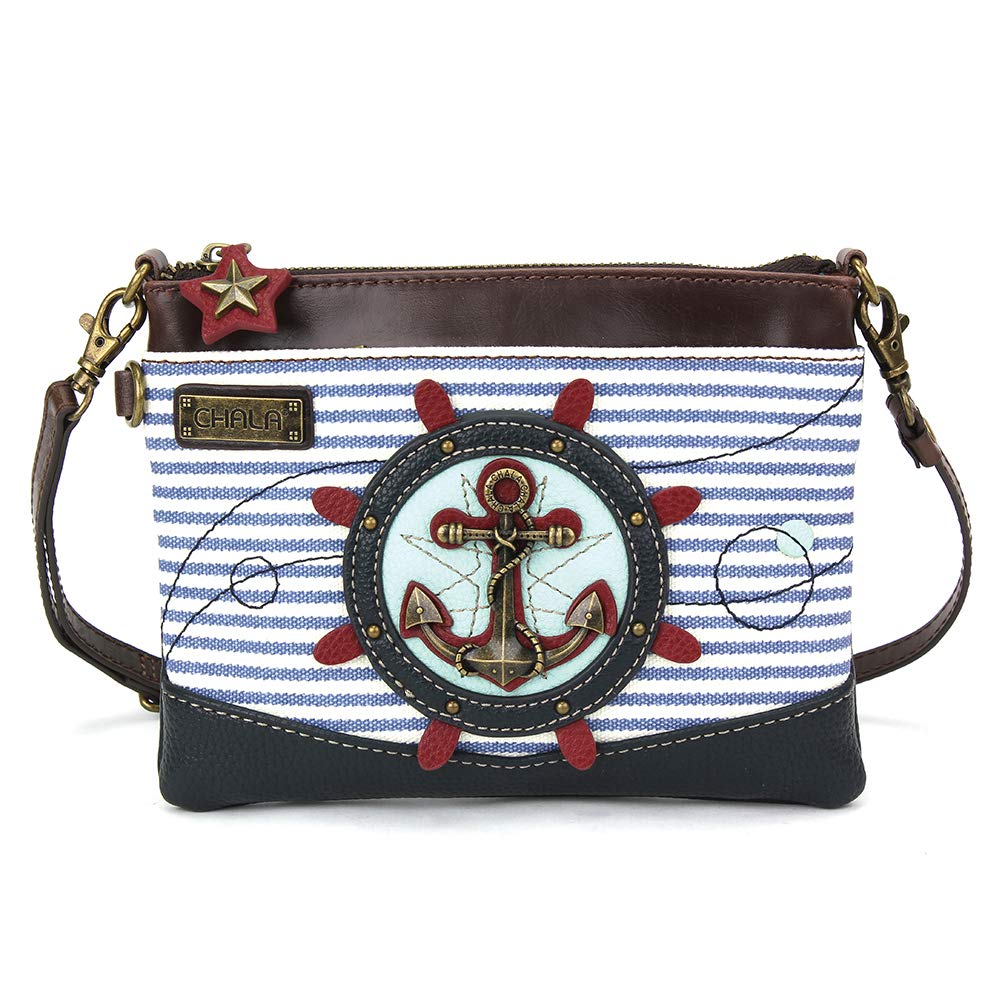 CHALA Mini Crossbody/Purse with Convertible Strap Stylish, Compact, Versatile - Anchor - blue stripe