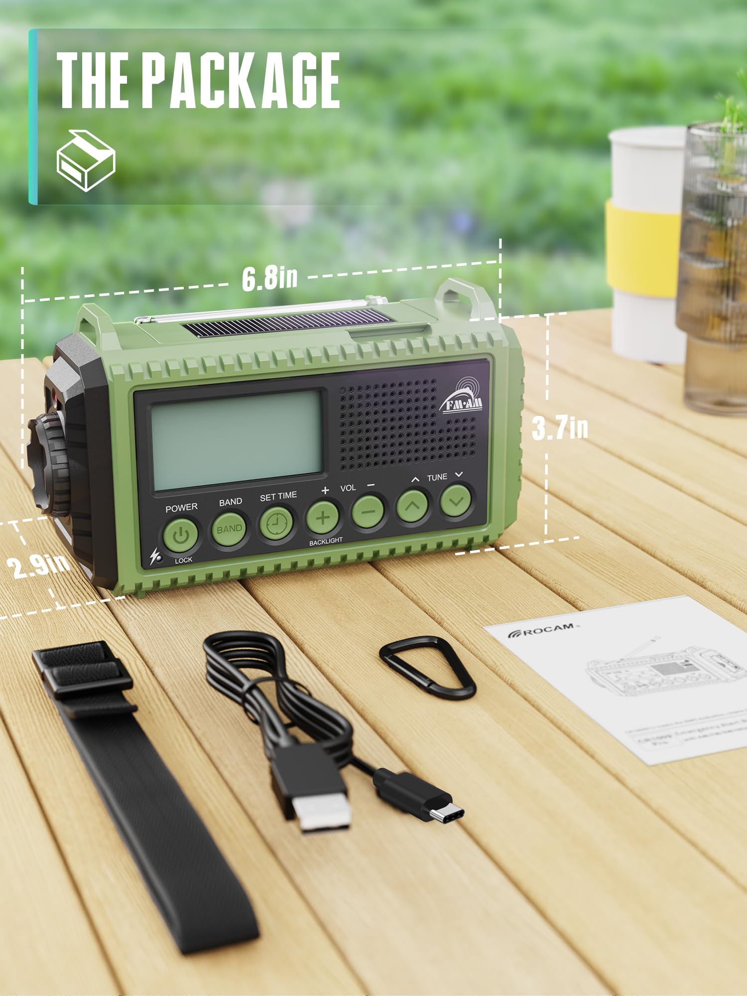 Radio Solaire FM/AM Portable 12000mAh Batterie Rechargeable d'Urgence avec Manivelle Lampe de Poche Chargeur Téléphone Alarme SOS