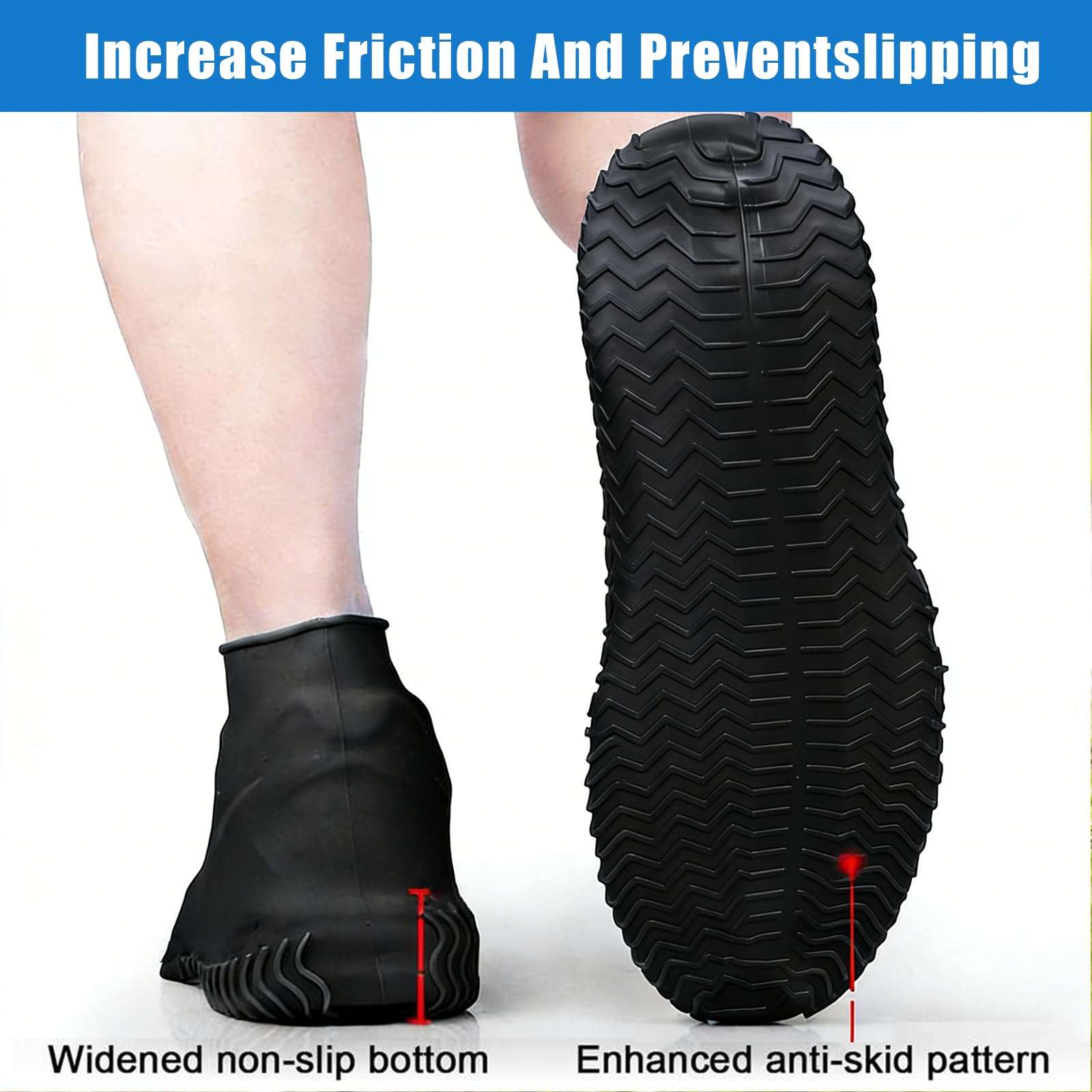 Ahigh Schuhüberzieher Wasserdichte, 2 Paar mit Reißverschluss, Rutschfeste Silikon-Überschuhe für Damen und Herren, Faltbar Tragbar für Outdoor, Alltag, Arbeit