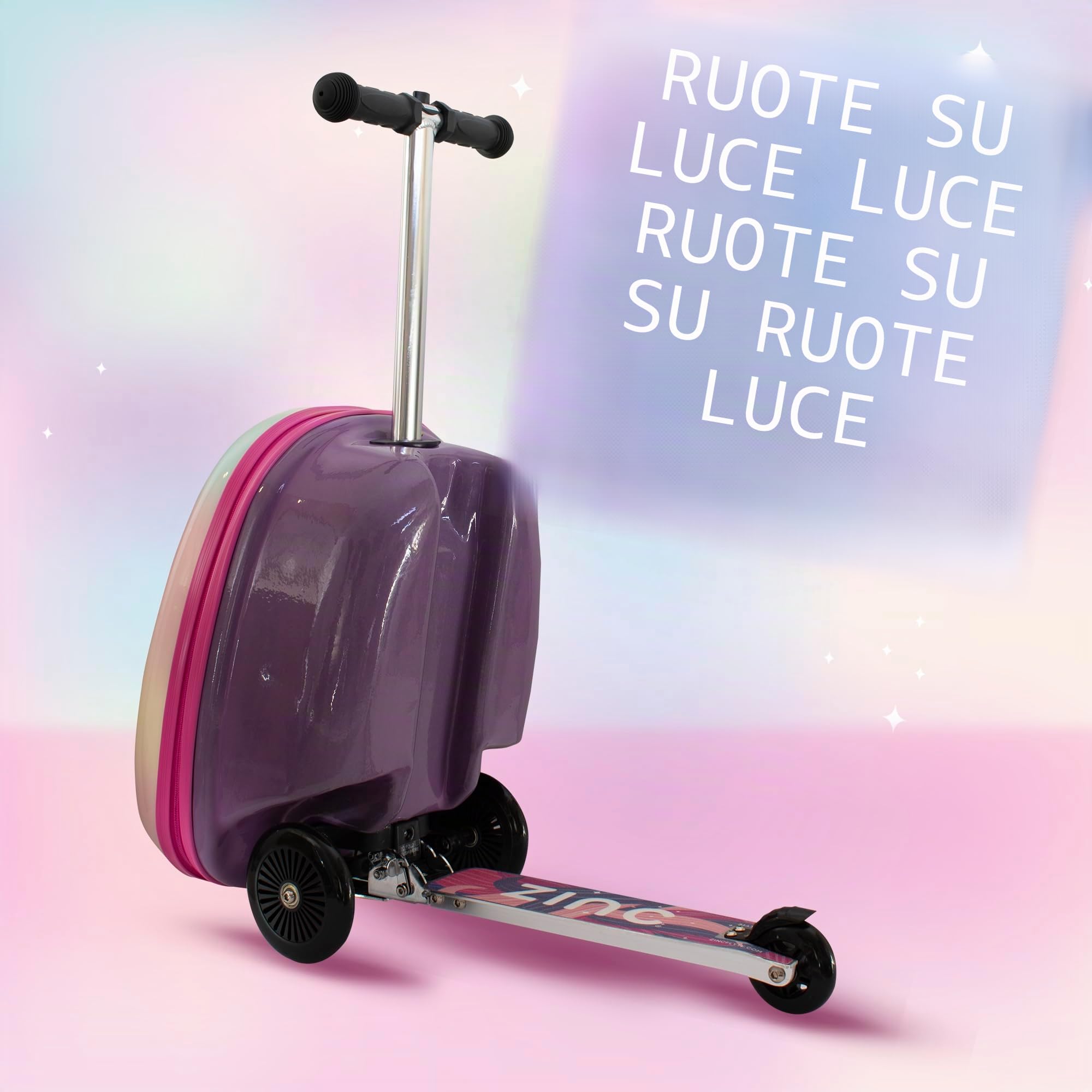 Flyte, valigia pieghevole monopattino per bambini, rigida, con ruote, 2 in 1, 18 pollici (45,7 cm), capacità 25 litri, Luna l'Unicorno
