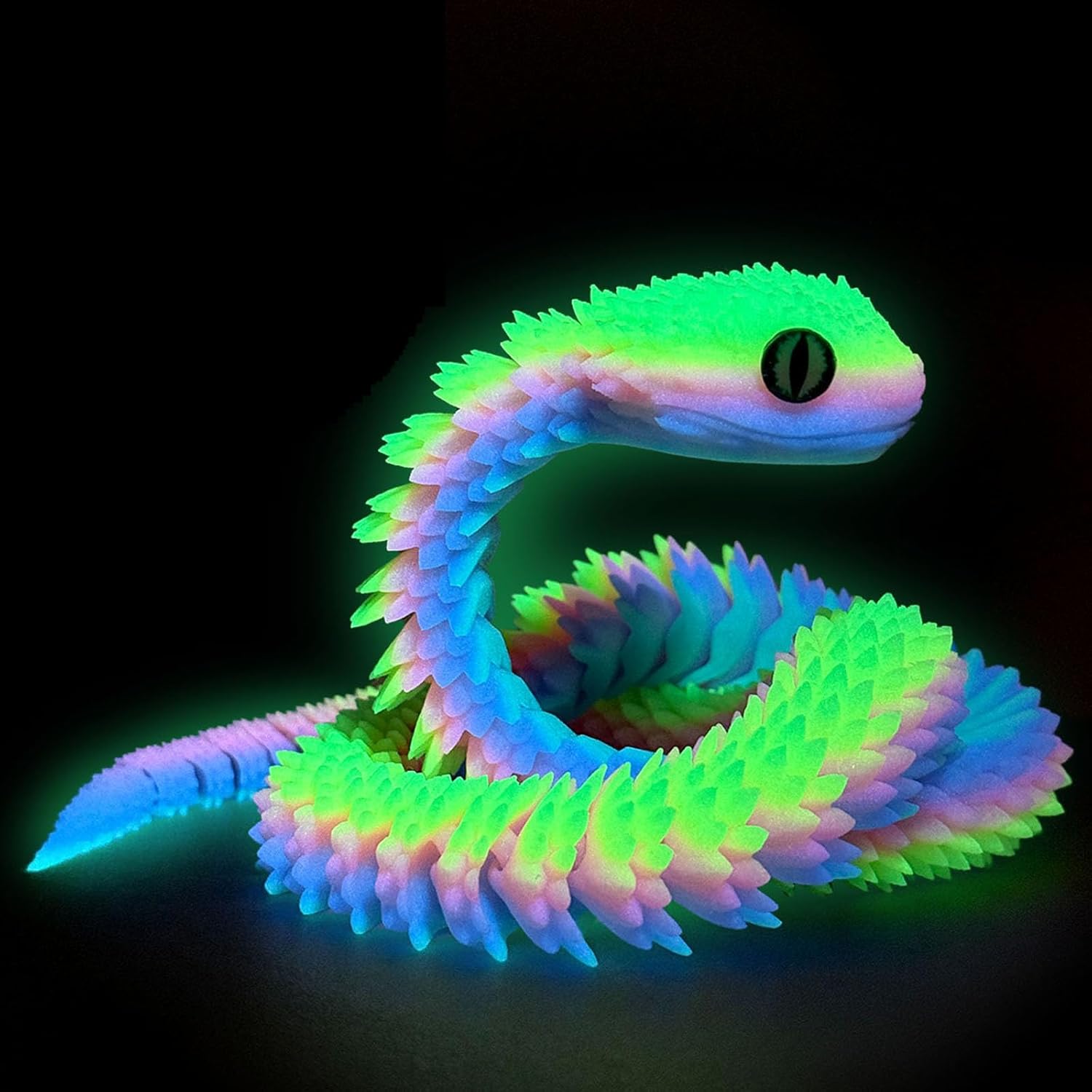 3D Printed Animals-Snake Viper,3D Printed Snake Toys Articulated Snake 3D Printed Animals Animal Model Ornaments Creative Funny Toy Festival Gift for Frends (Rainbow Luminous Rainbow, 20.2Inch)