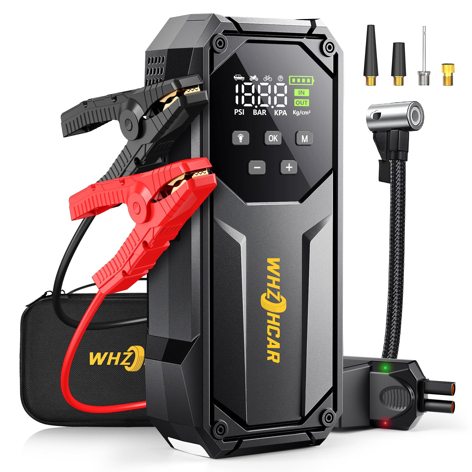 Arrancador de coches 9000A con compresor de aire de 160PSI y linterna LED 7