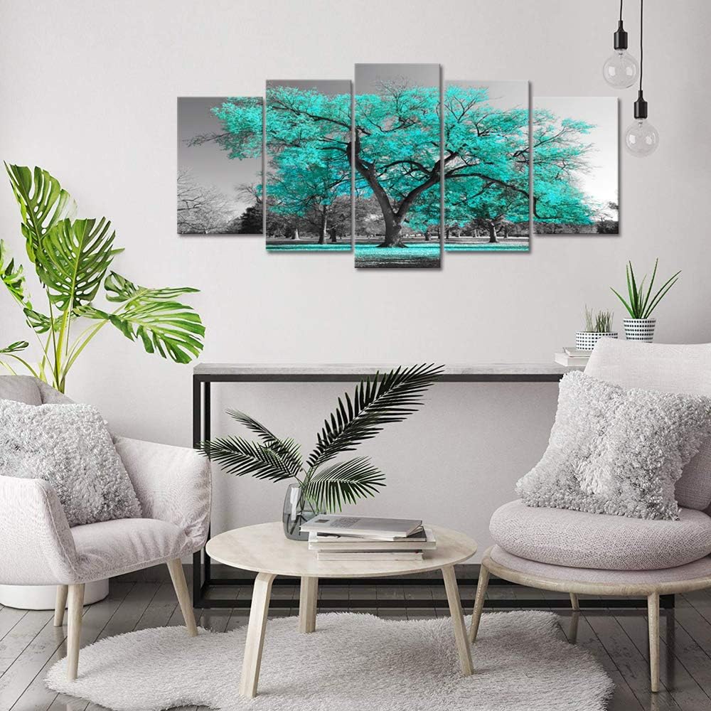 Visual Art Decor Turquoise Tree Wall Art Turquoise Decor for Living Room Tree Painting Teal Wall Decor Framed Ready to Hang, 50inchx24inch