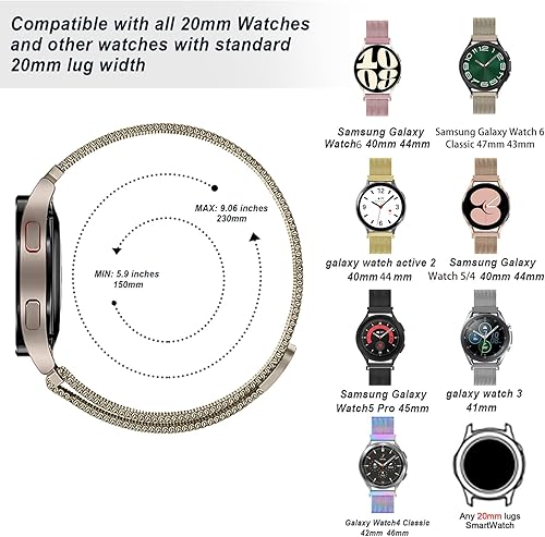 Miniatura 3 de Milanese para Samsung Galaxy Watch 7654FE Band 1.575 in 1.732 inGalaxy Watch 6 classic 1.850 in 1.693 in4 classic 1.811 in 1.654 in, 0.787 in correa