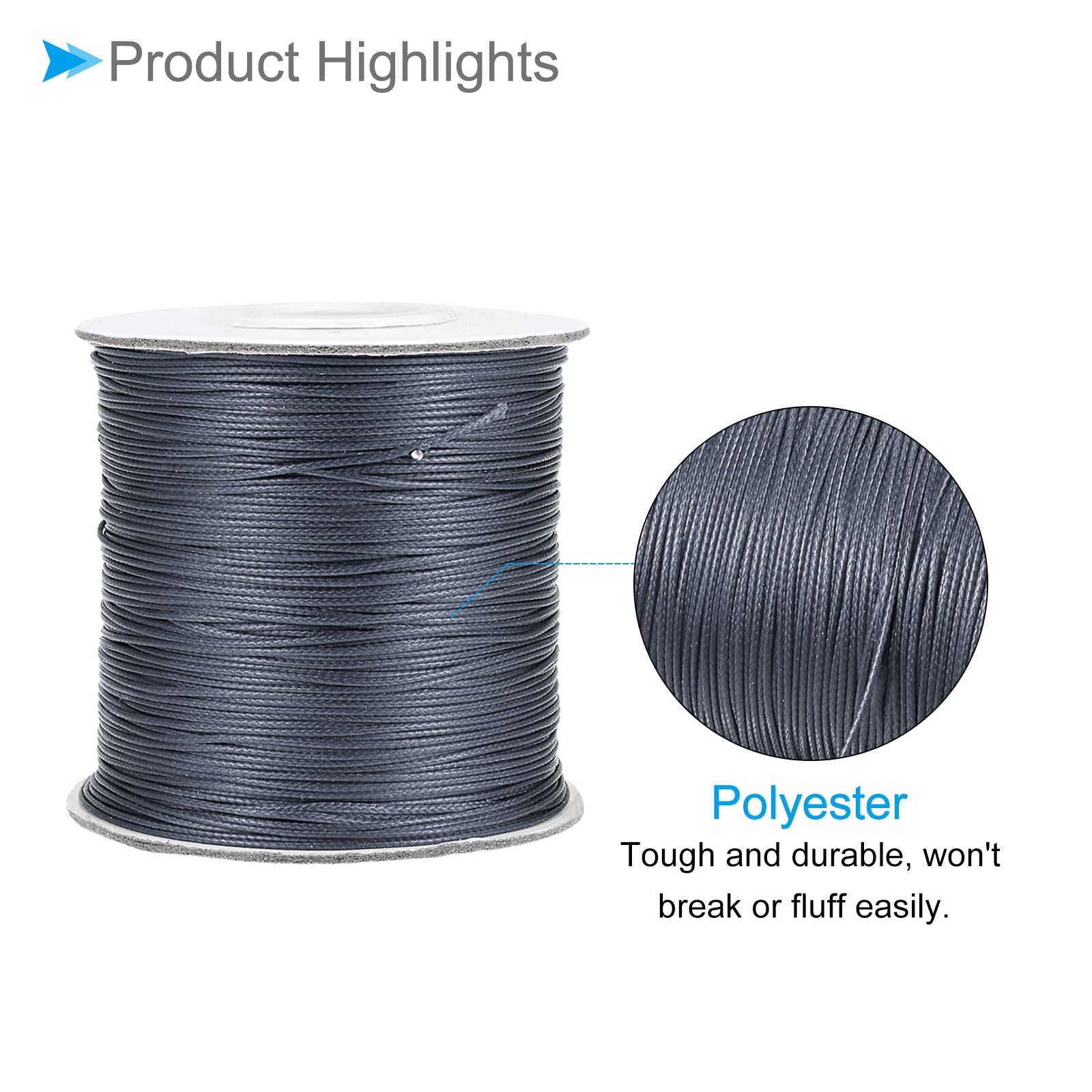 CoCud Waxed Polyester String Cord, 173 Yards 159m Length 0.5mm Dia, Soft Smooth Beading Thread Deep Grey - Image 4