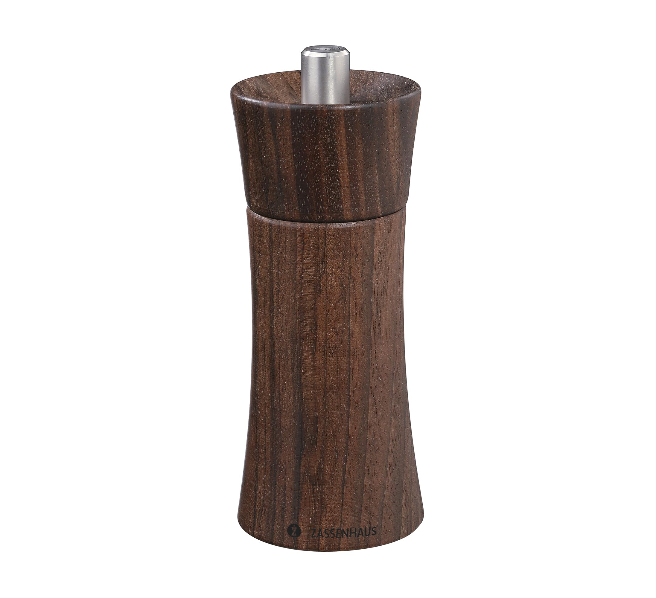 Zassenhaus Frankfurt Pepper Mill 14 cm Walnut with Fully Adjustable High Performance Ceramic Grinder Filled Spice Mill Diameter 5.4 x 14 cm