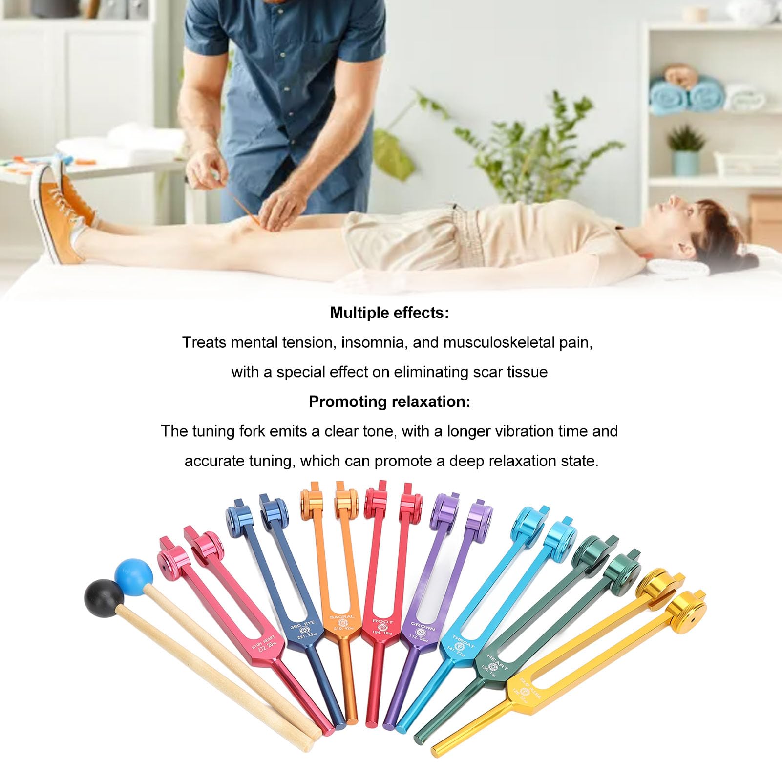 BRRNOO Set di Diapason Risonanti 8 Pezzi, Diapason in Lega di Alluminio per Terapia del Suono e Rilassamento con Bacchette per Accordatura, Custodia